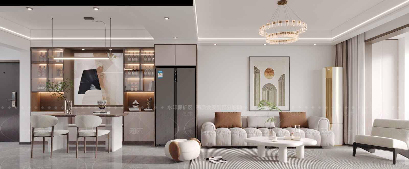 现代奶油客餐厅3D模型下载【ID:1137832316】_知末3d模型网
