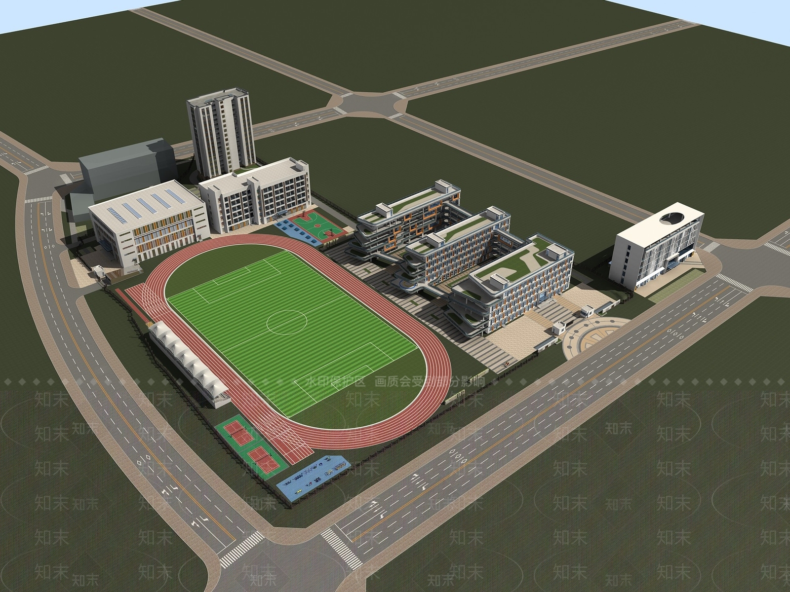现代学校外观3D模型下载【ID:1137829768】