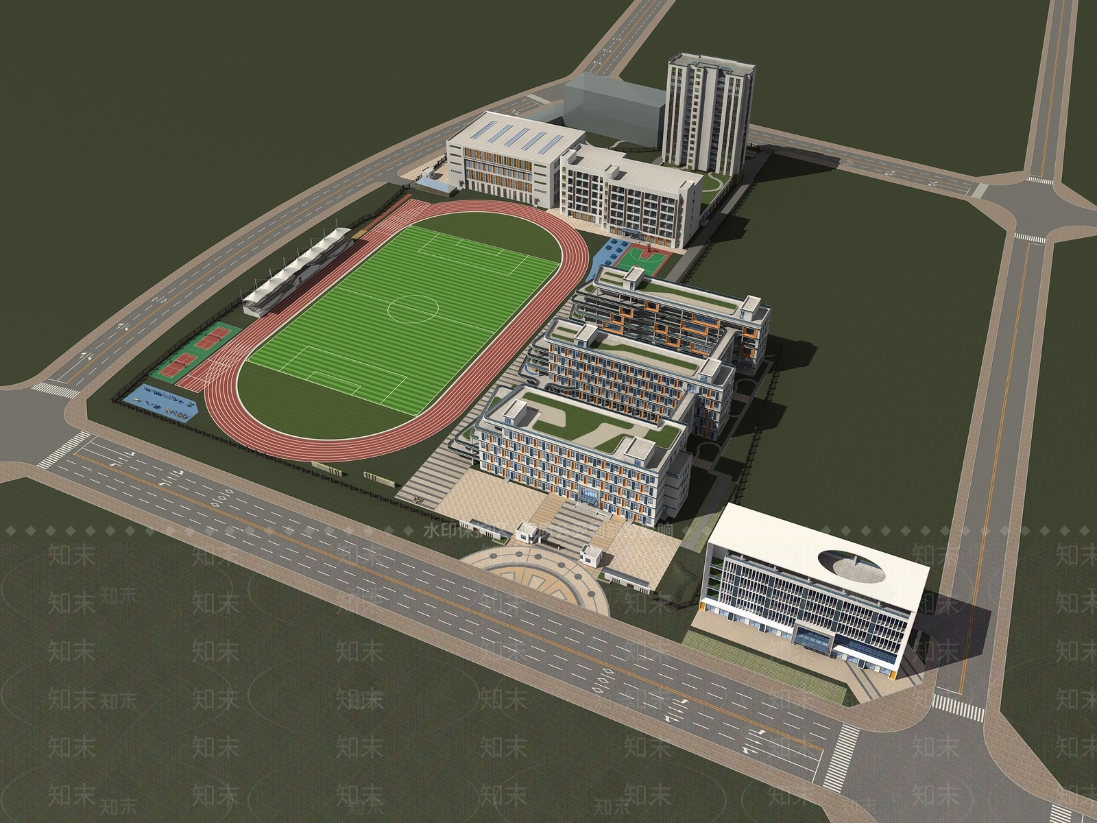 现代学校外观3D模型下载【ID:1137829768】