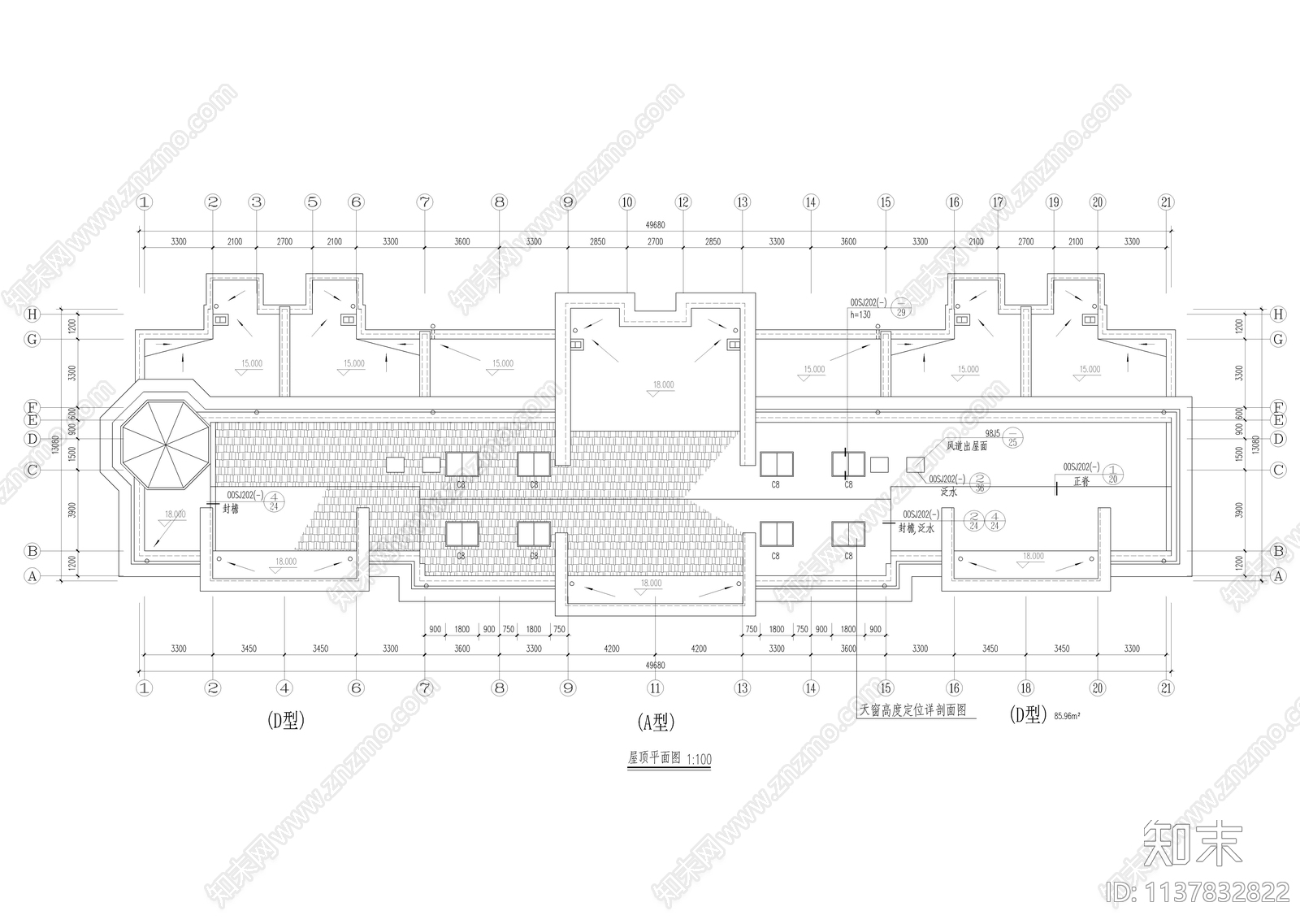 六层欧式坡屋顶住宅楼建筑cad施工图下载【ID:1137832822】