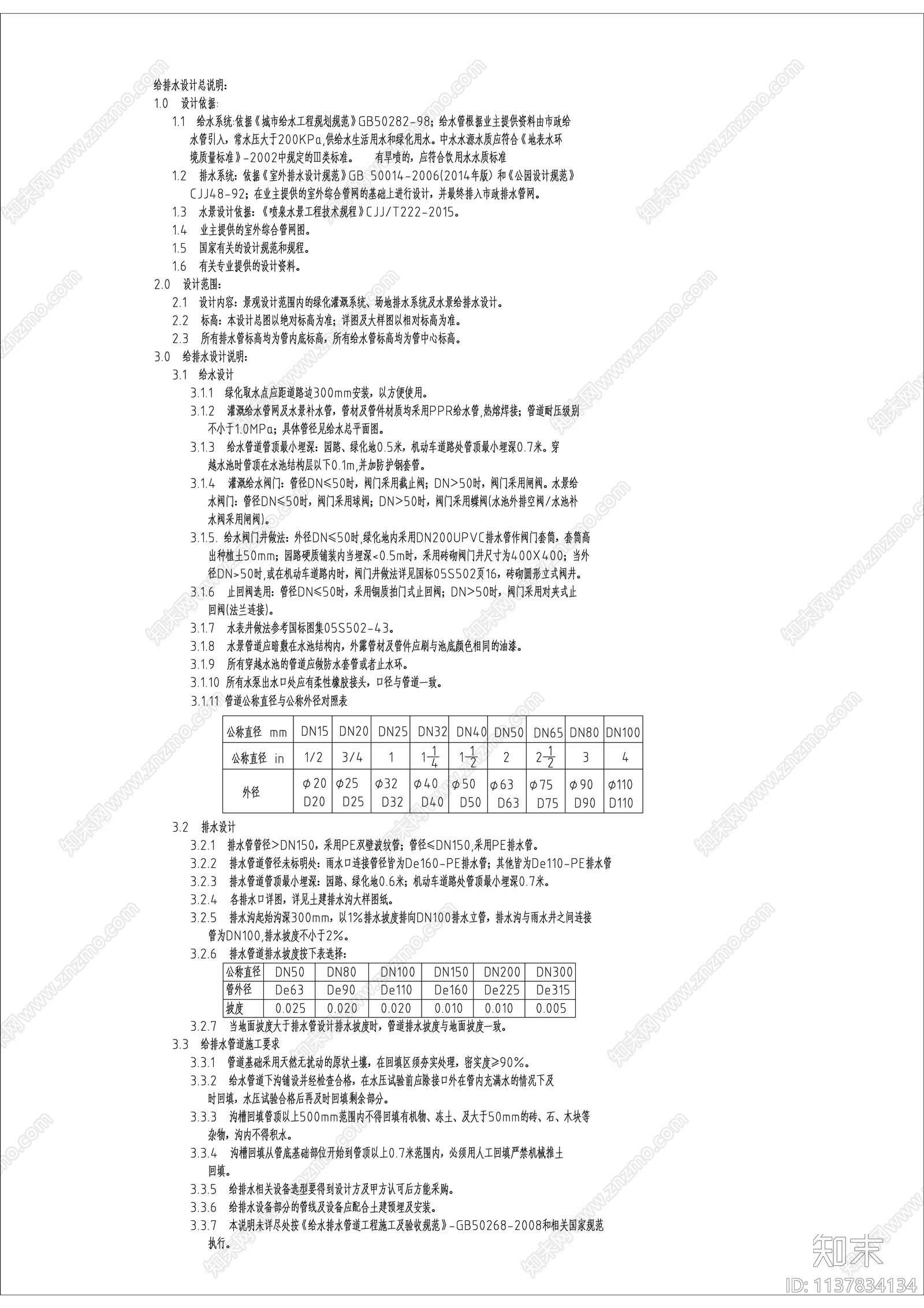 给排水设计说明cad施工图下载【ID:1137834134】