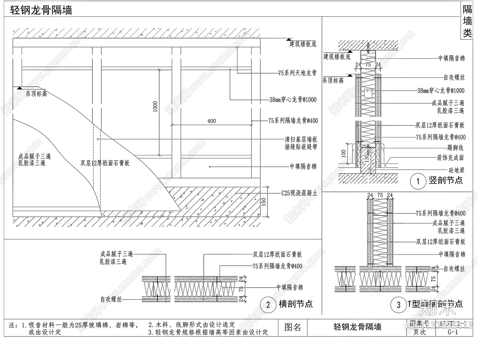 隔墙类cad施工图下载【ID:1137835113】