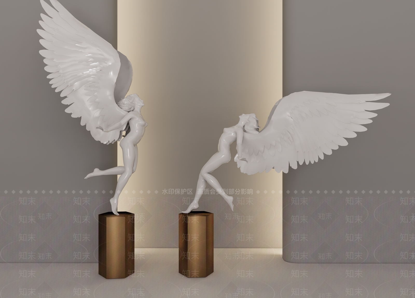 现代天使雕塑装置SU模型下载【ID:1137836114】
