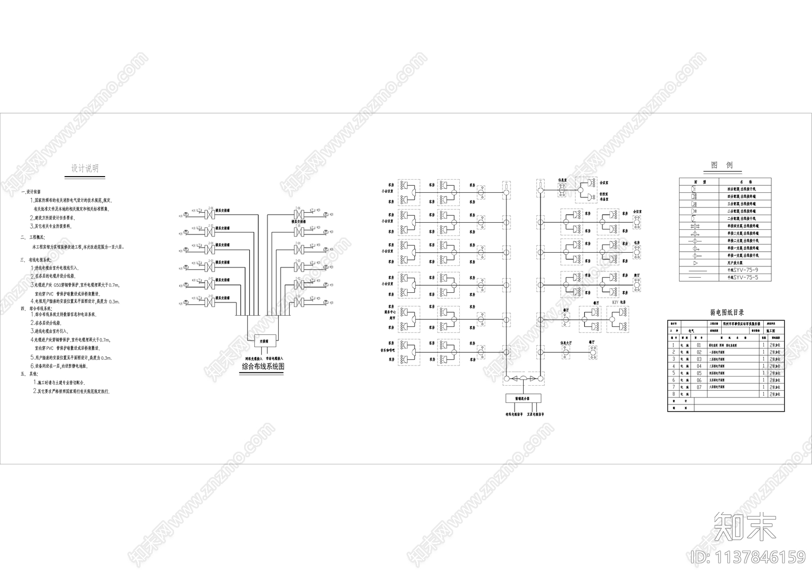 六层宾馆全套弱电施工图下载【ID:1137846159】