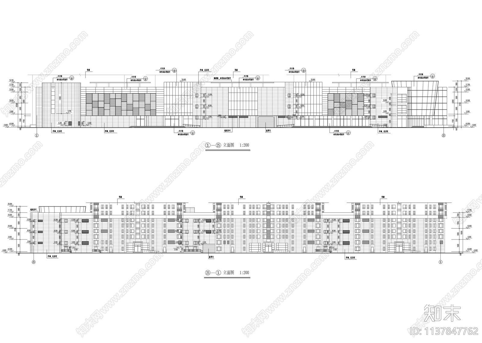 三层现代商业综合体建筑cad施工图下载【ID:1137847762】