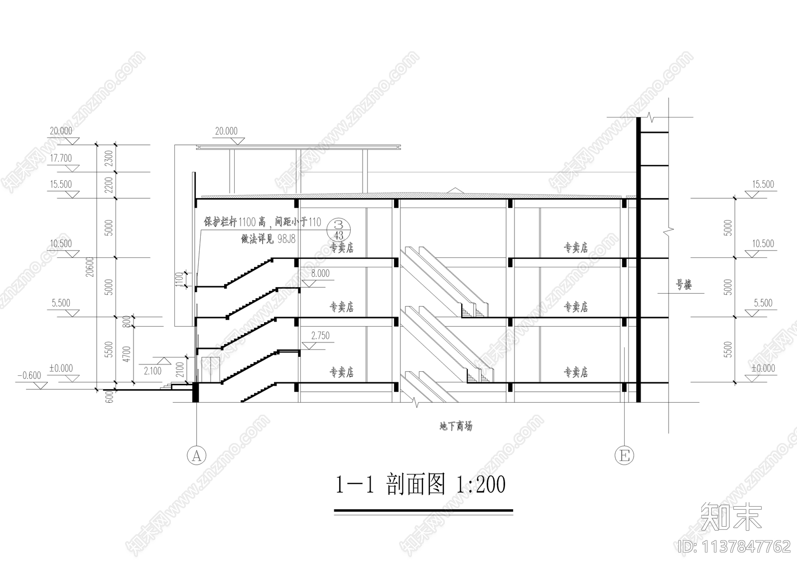 三层现代商业综合体建筑cad施工图下载【ID:1137847762】