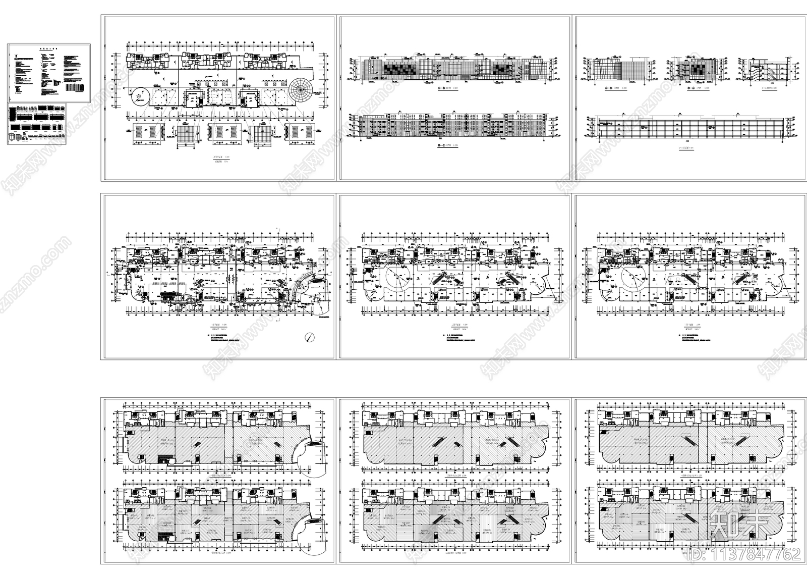 三层现代商业综合体建筑cad施工图下载【ID:1137847762】