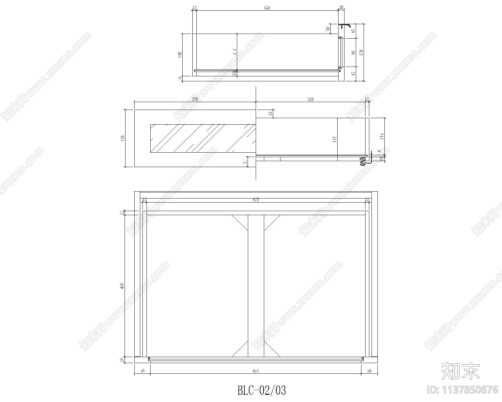 柜类三视图cad施工图下载【ID:1137850676】