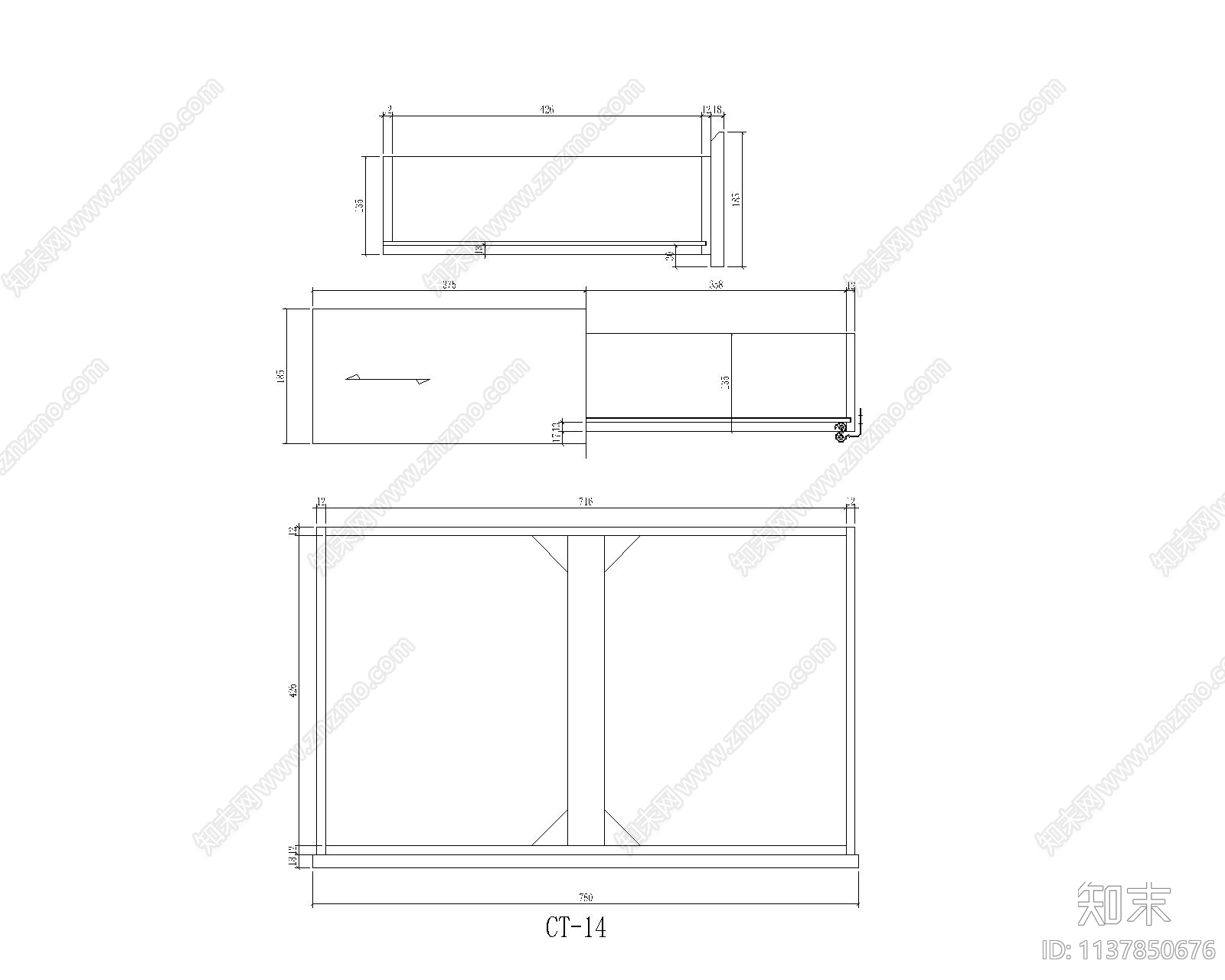 柜类三视图cad施工图下载【ID:1137850676】