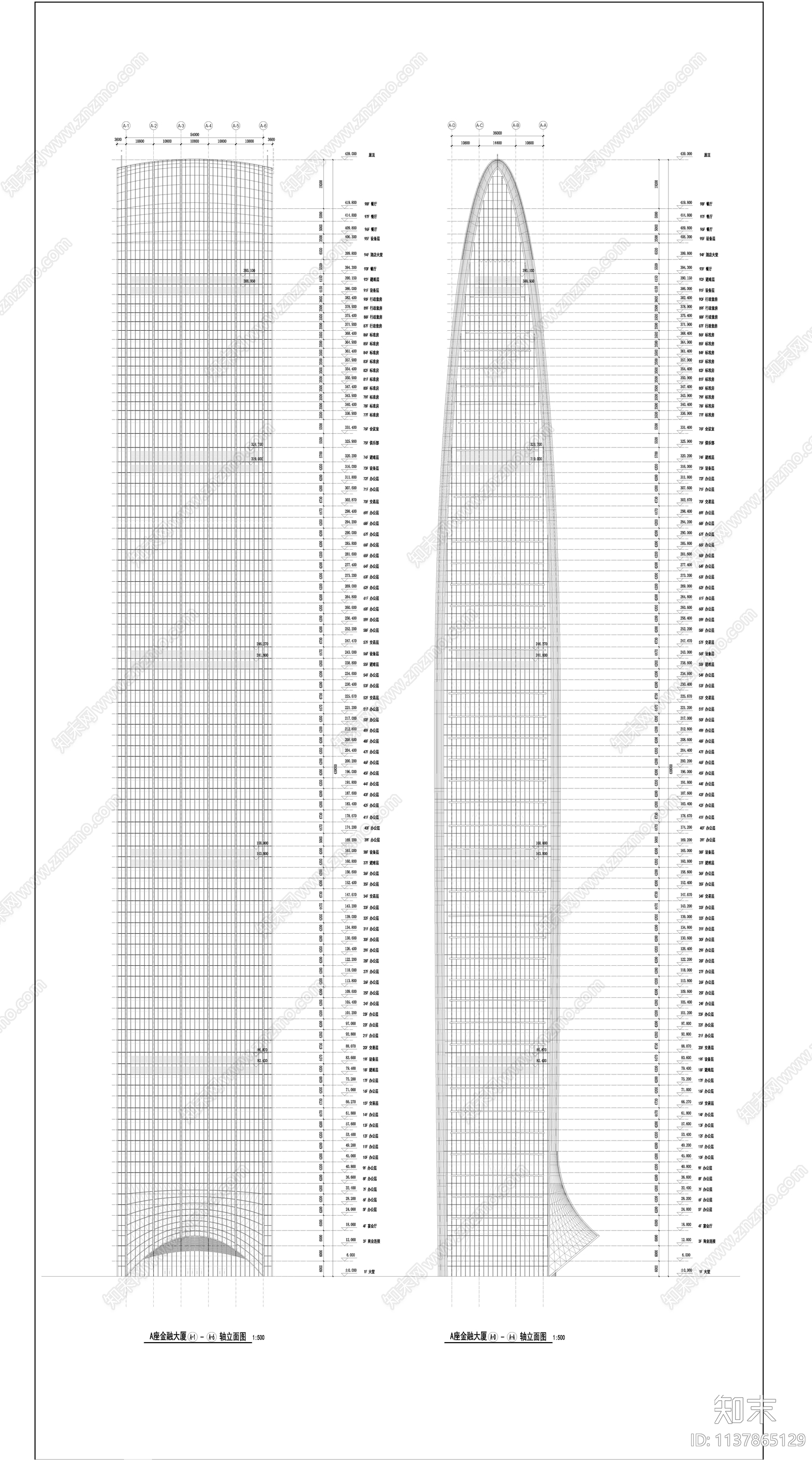 深圳京基商业综合体建筑cad施工图下载【ID:1137865129】