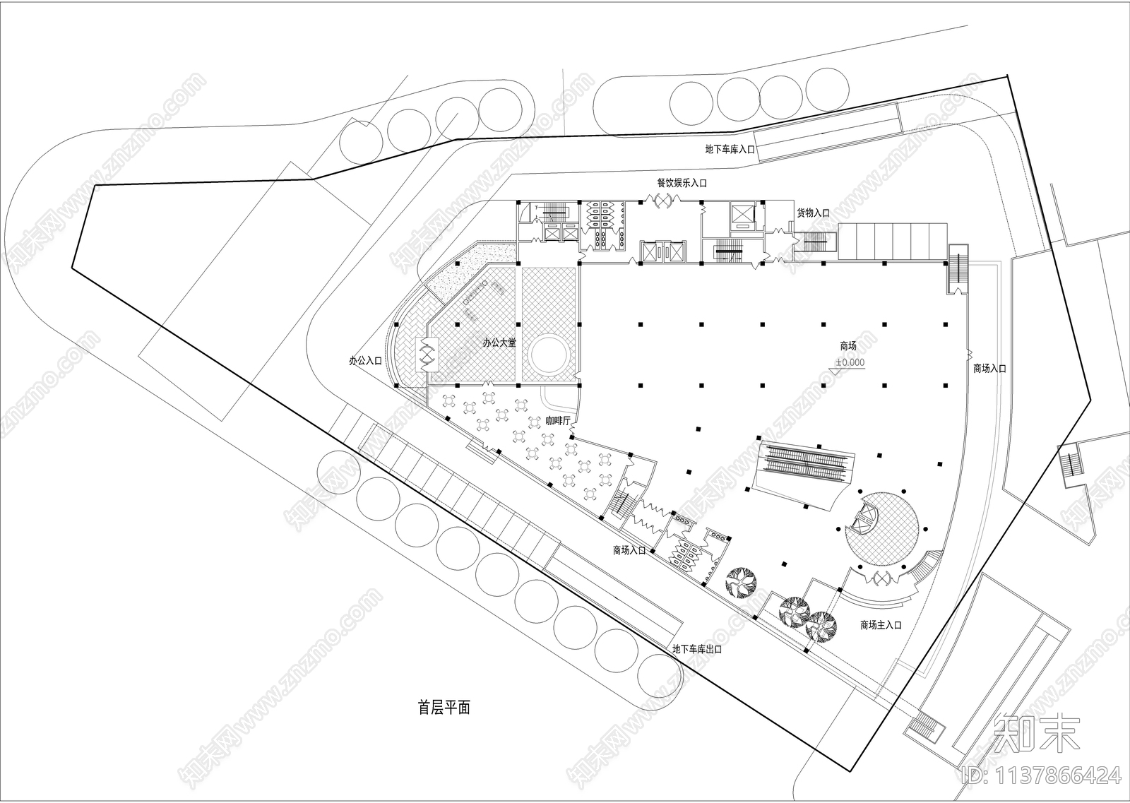 商业及办公楼建筑cad施工图下载【ID:1137866424】