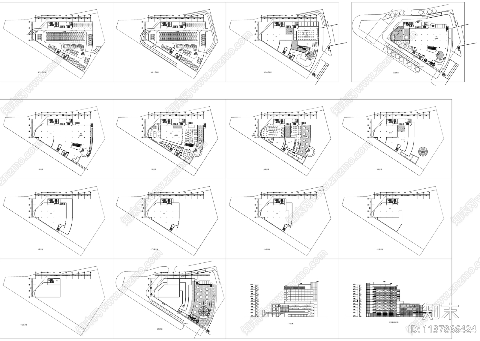 商业及办公楼建筑cad施工图下载【ID:1137866424】