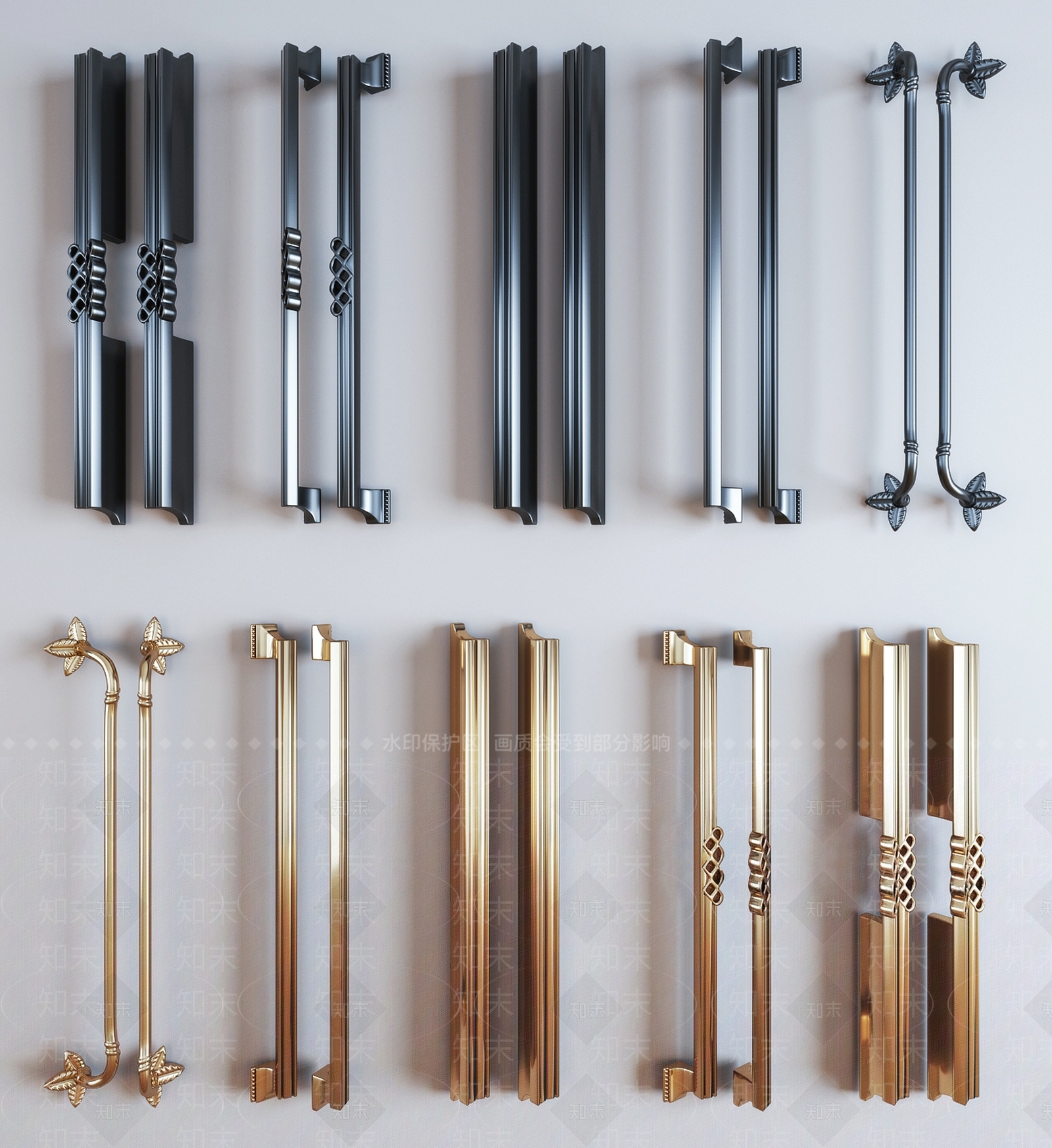 现代金属拉手门把手组合SU模型下载【ID:1137868836】