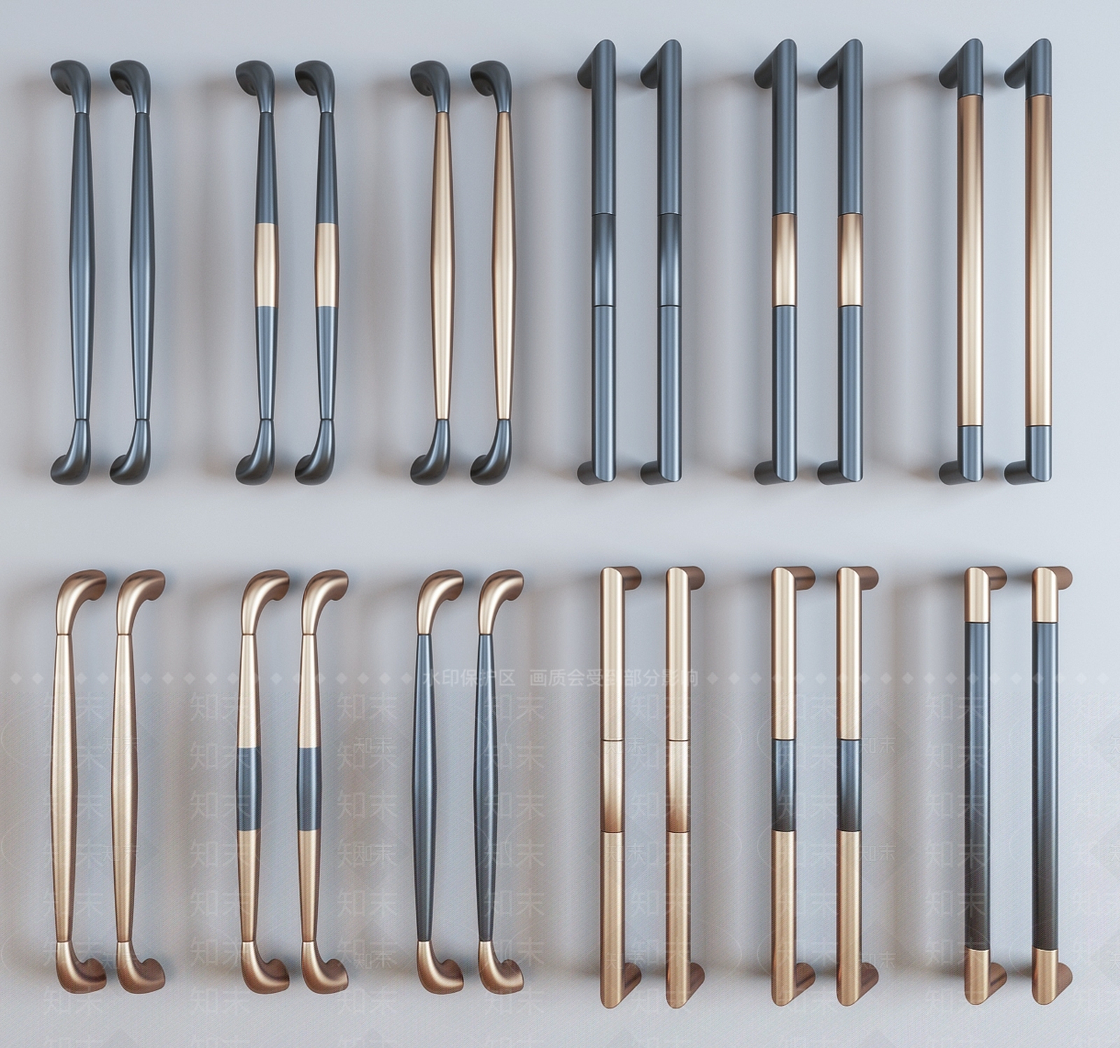 现代金属拉手门把手组合SU模型下载【ID:1137869138】