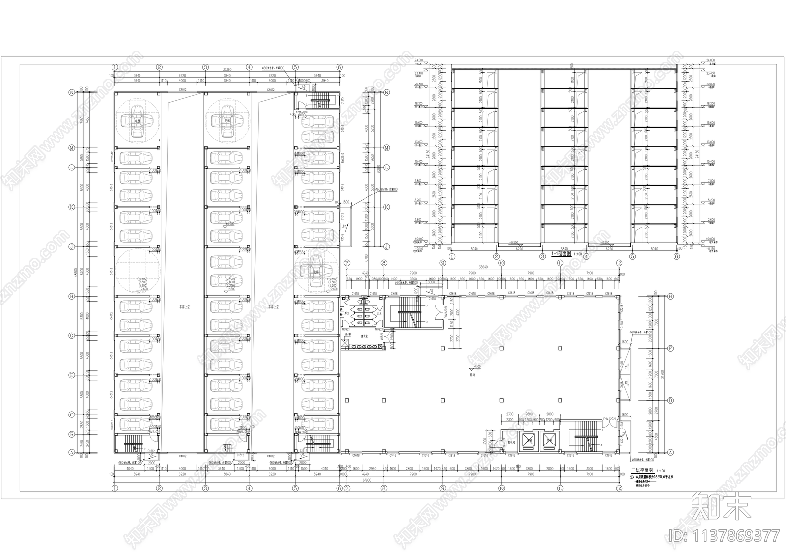 九层立体车库建筑施工图下载【ID:1137869377】