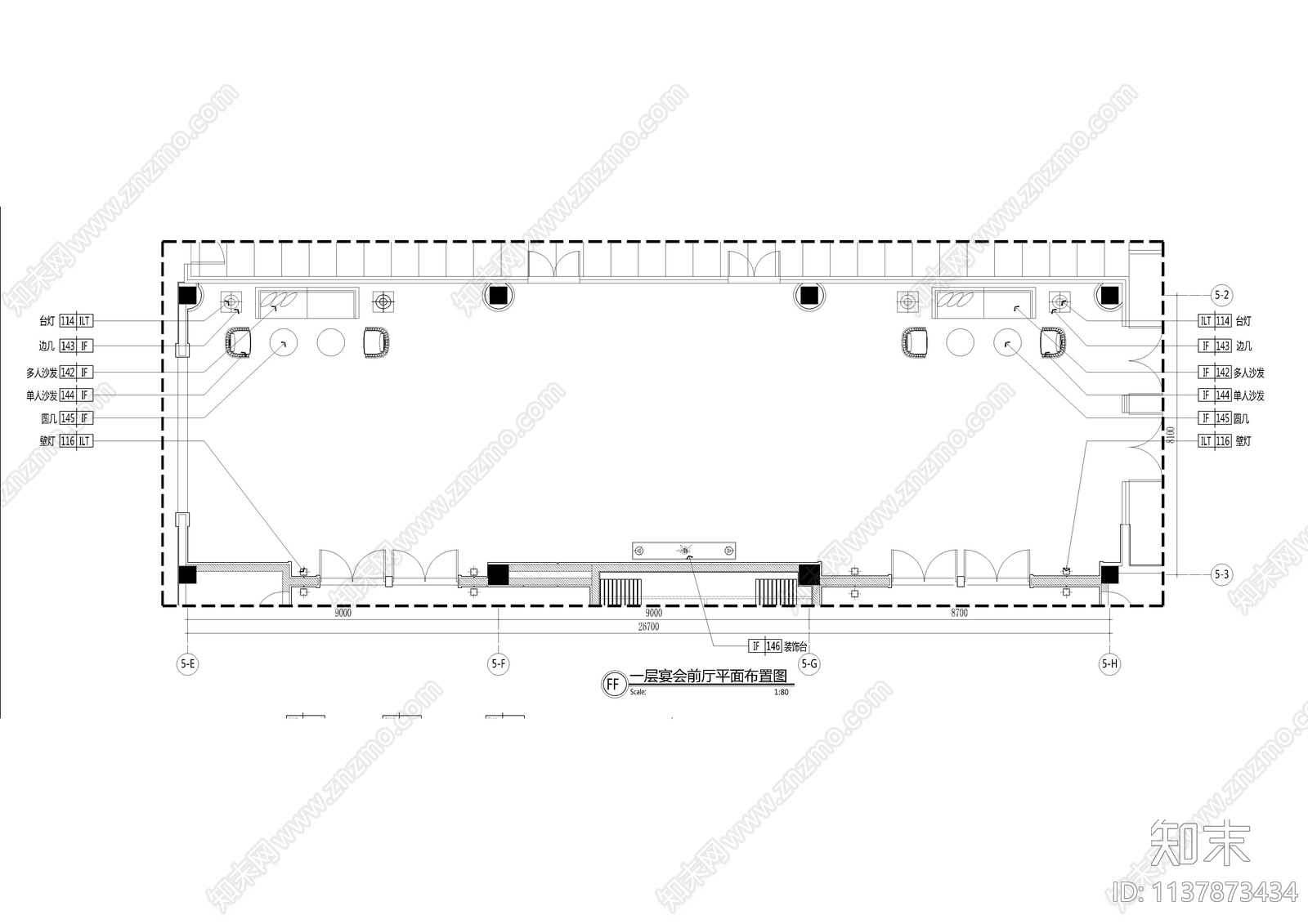 六安酒店宴会前厅施工图下载【ID:1137873434】