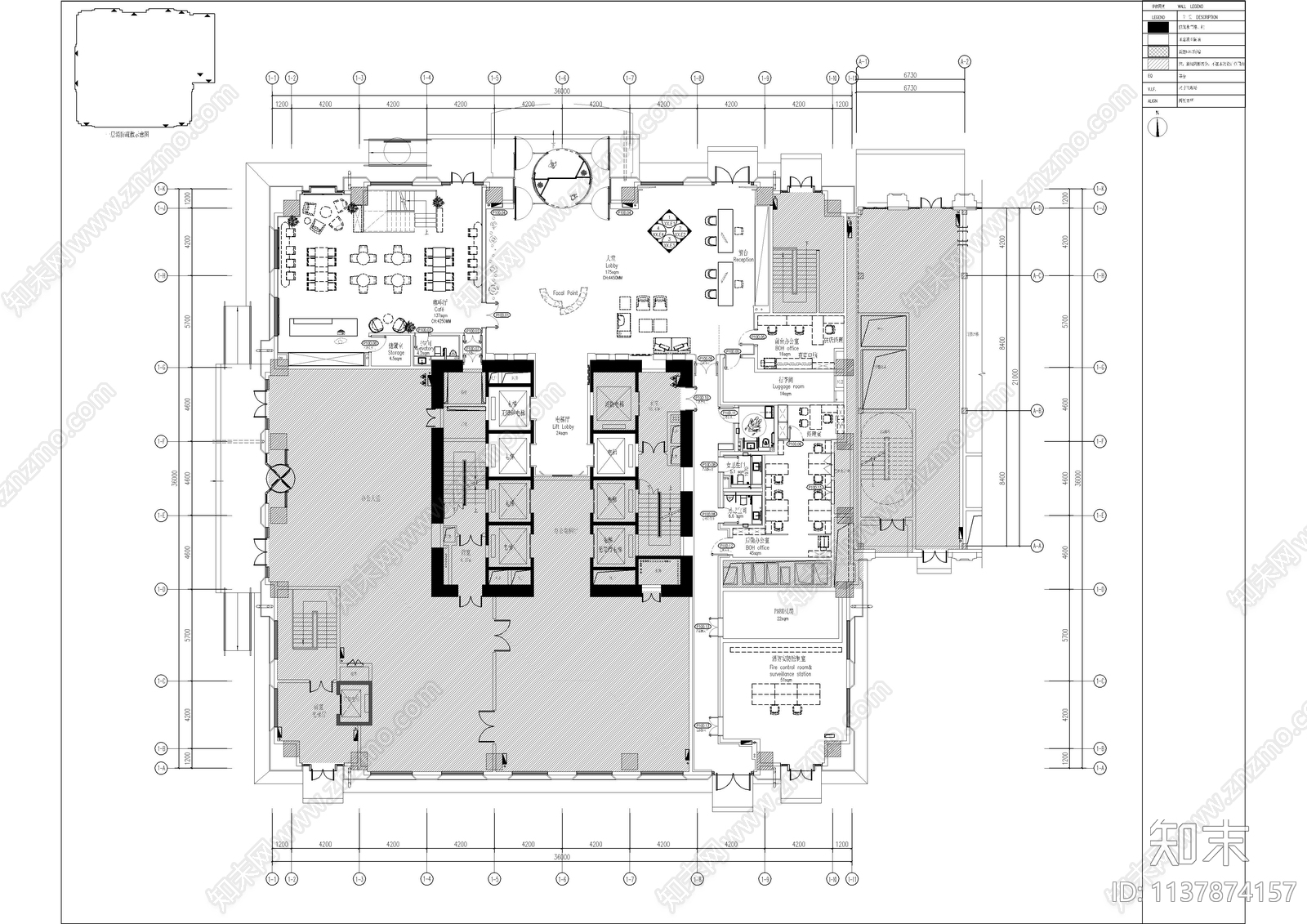 雅诗阁酒店大堂及咖啡厅cad施工图下载【ID:1137874157】