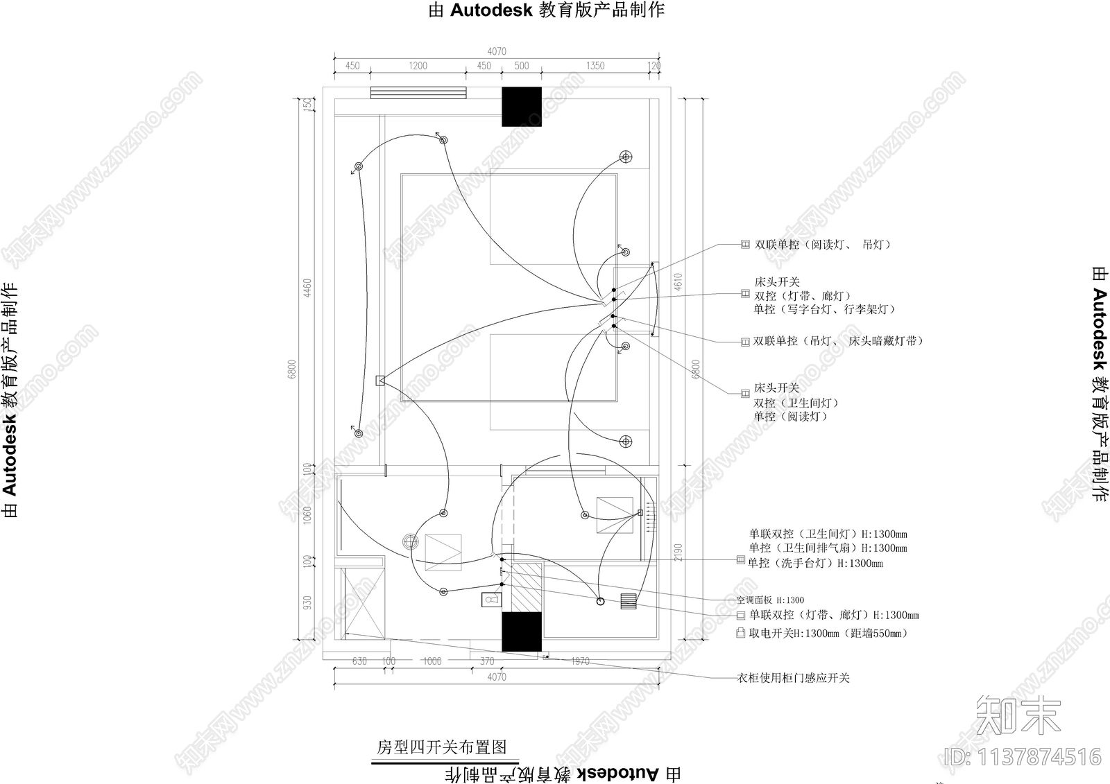 酒店双人房cad施工图下载【ID:1137874516】