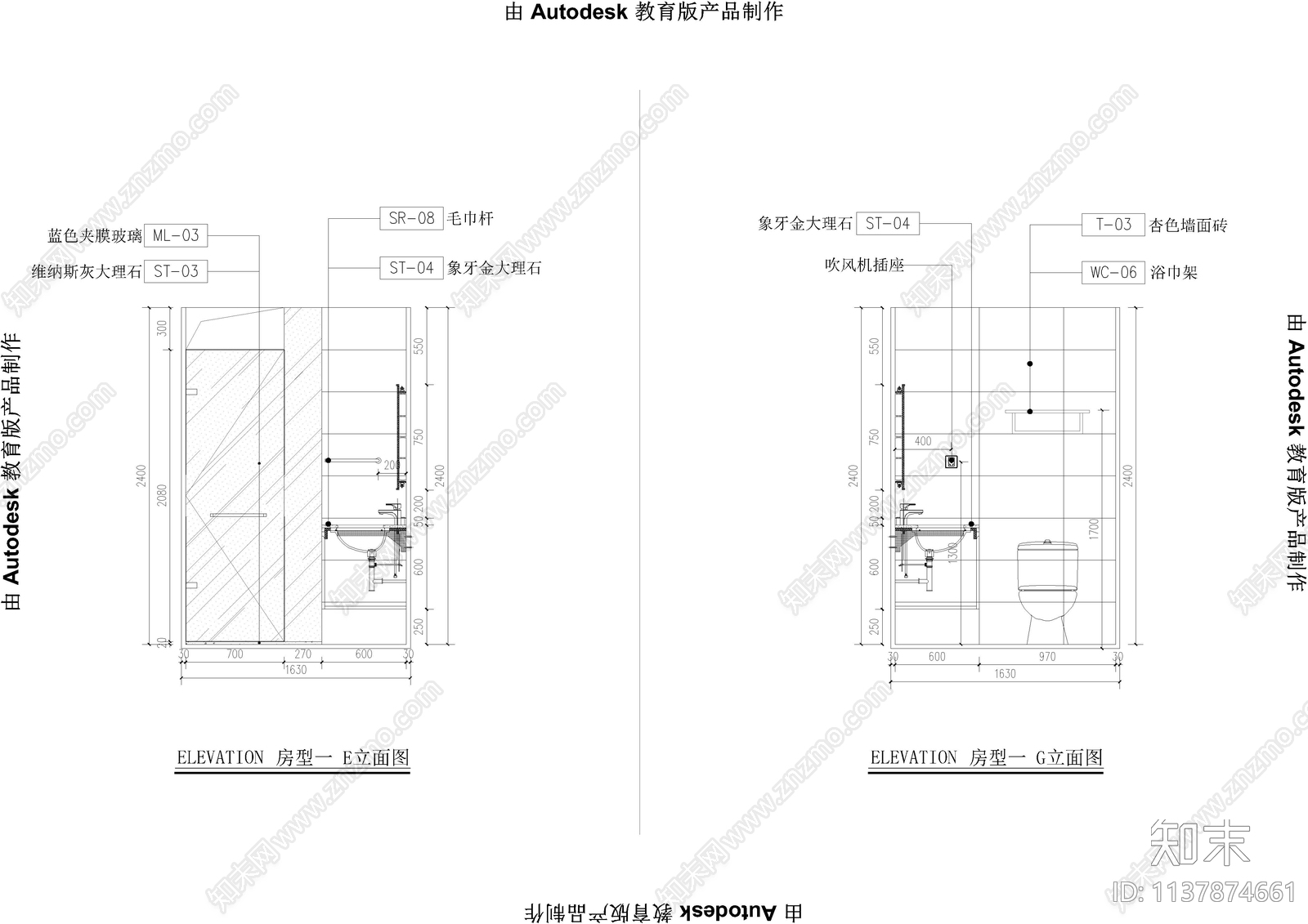 商务酒店大床房cad施工图下载【ID:1137874661】