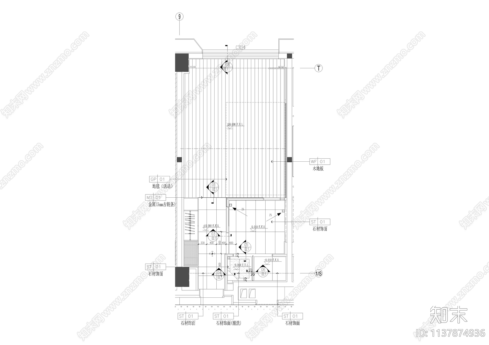 酒店客房样板间双人房cad施工图下载【ID:1137874936】