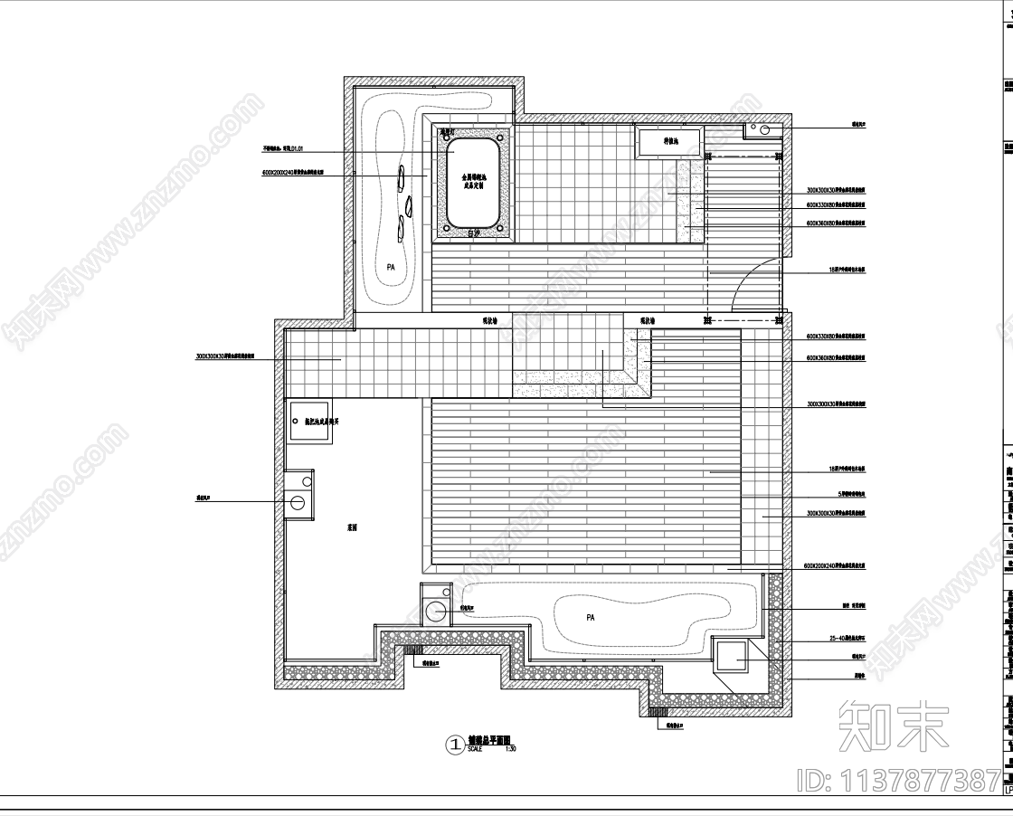 现代风格屋顶花园cad施工图下载【ID:1137877387】