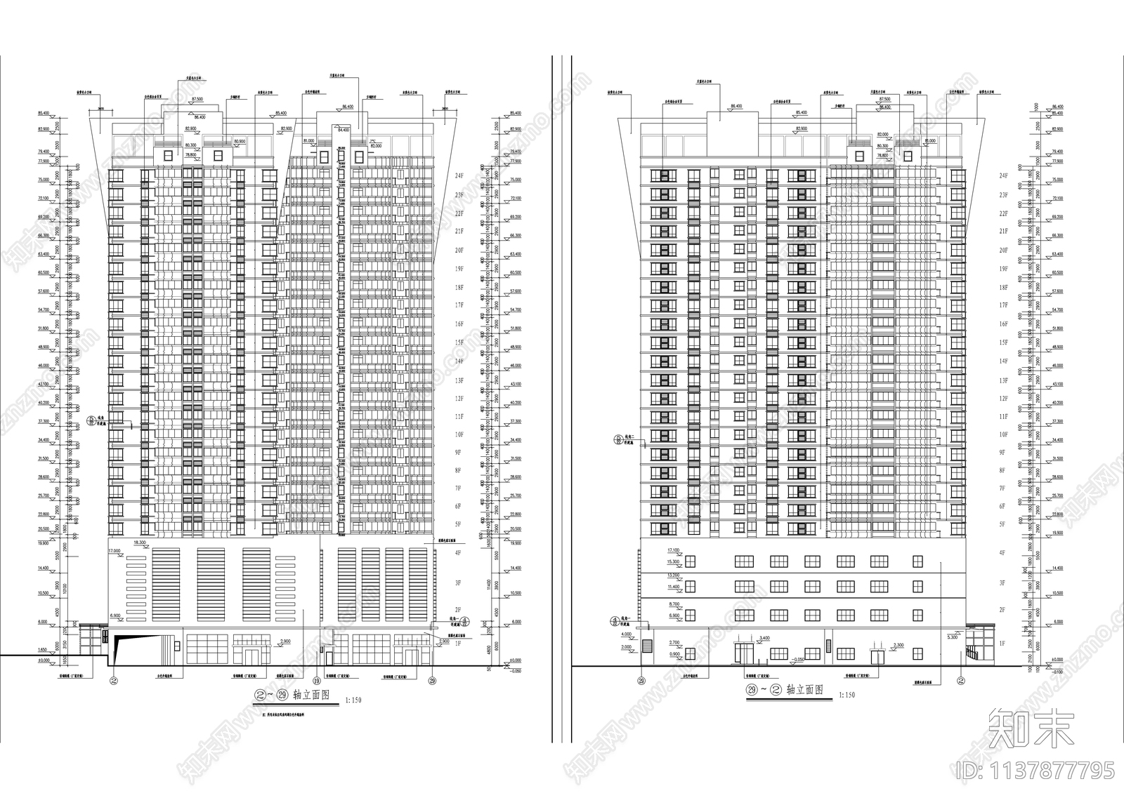 某24层商住楼建筑cad施工图下载【ID:1137877795】