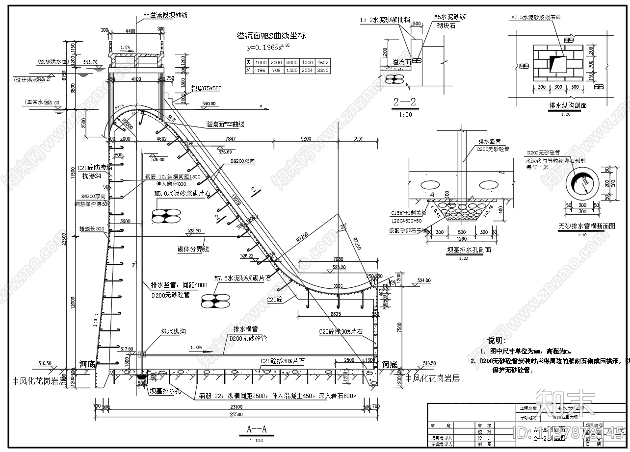浆砌石重力坝平面剖面结构施工图下载【ID:1137878145】