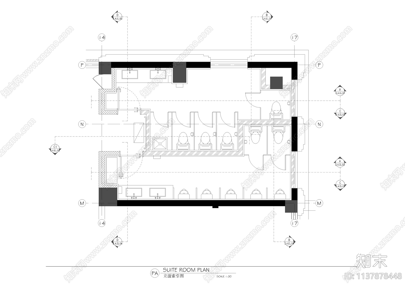 公共卫生间cad施工图下载【ID:1137878448】