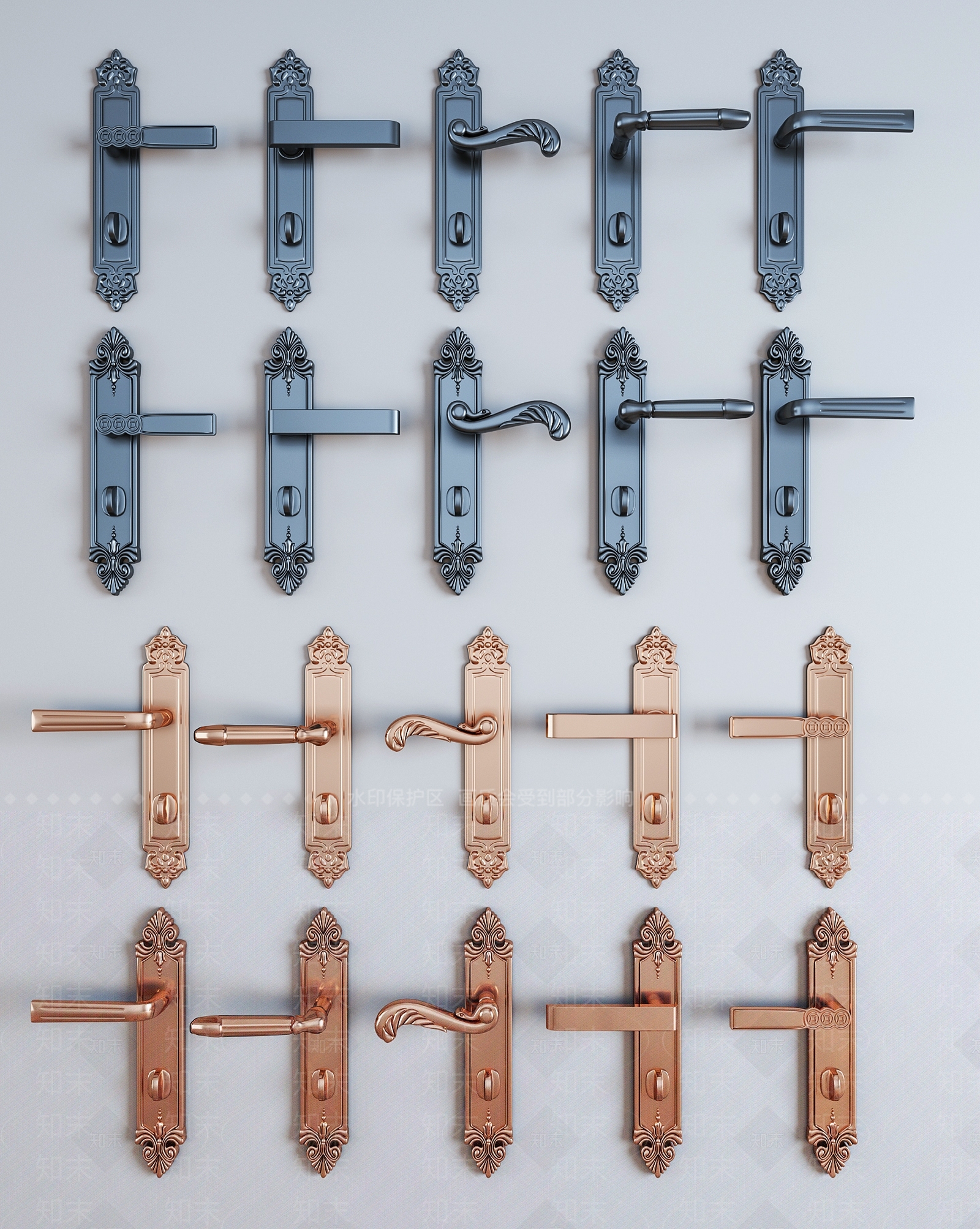 法式金属门把手拉手组合SU模型下载【ID:1138203023】