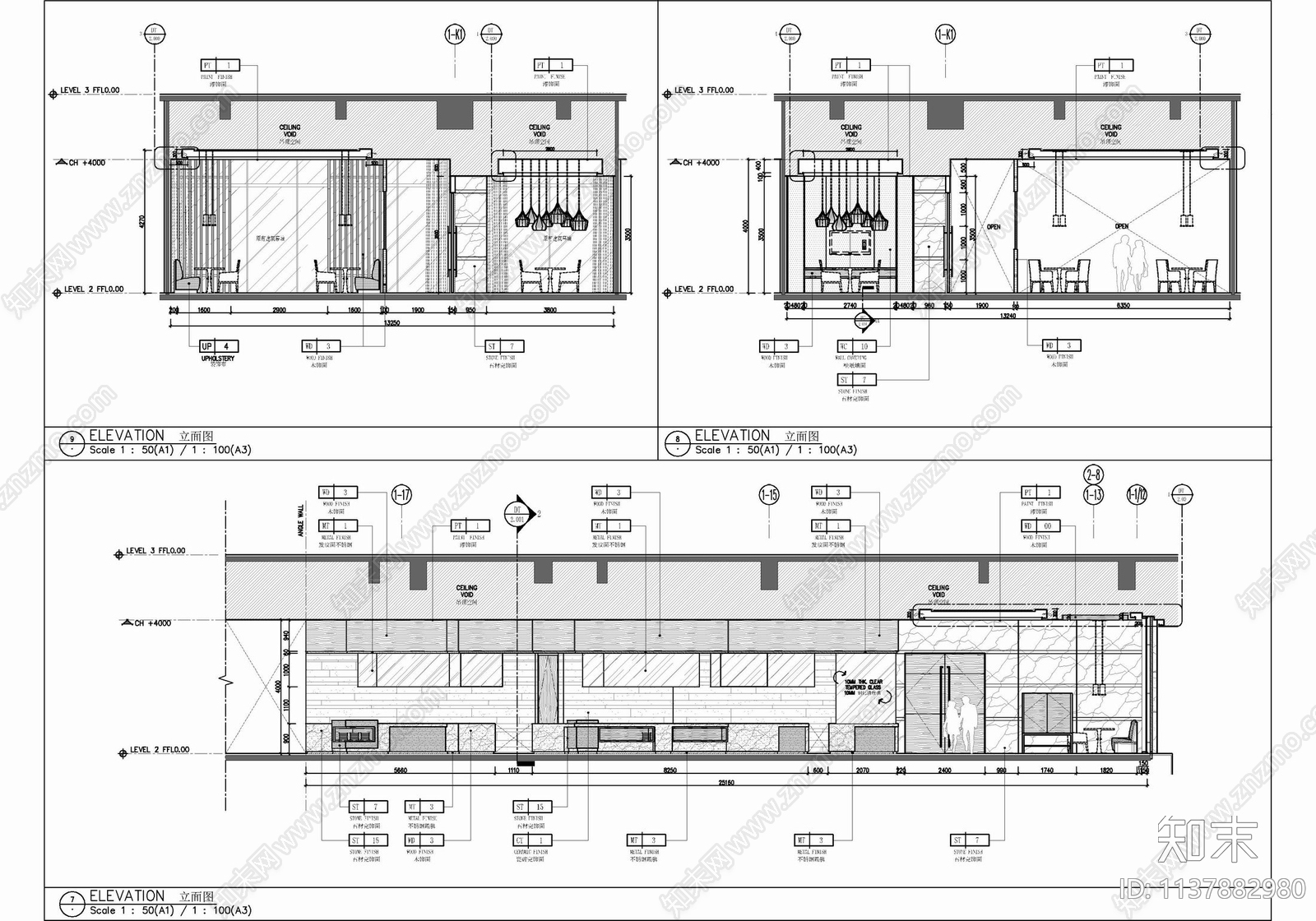 800㎡全日制餐厅室内cad施工图下载【ID:1137882980】