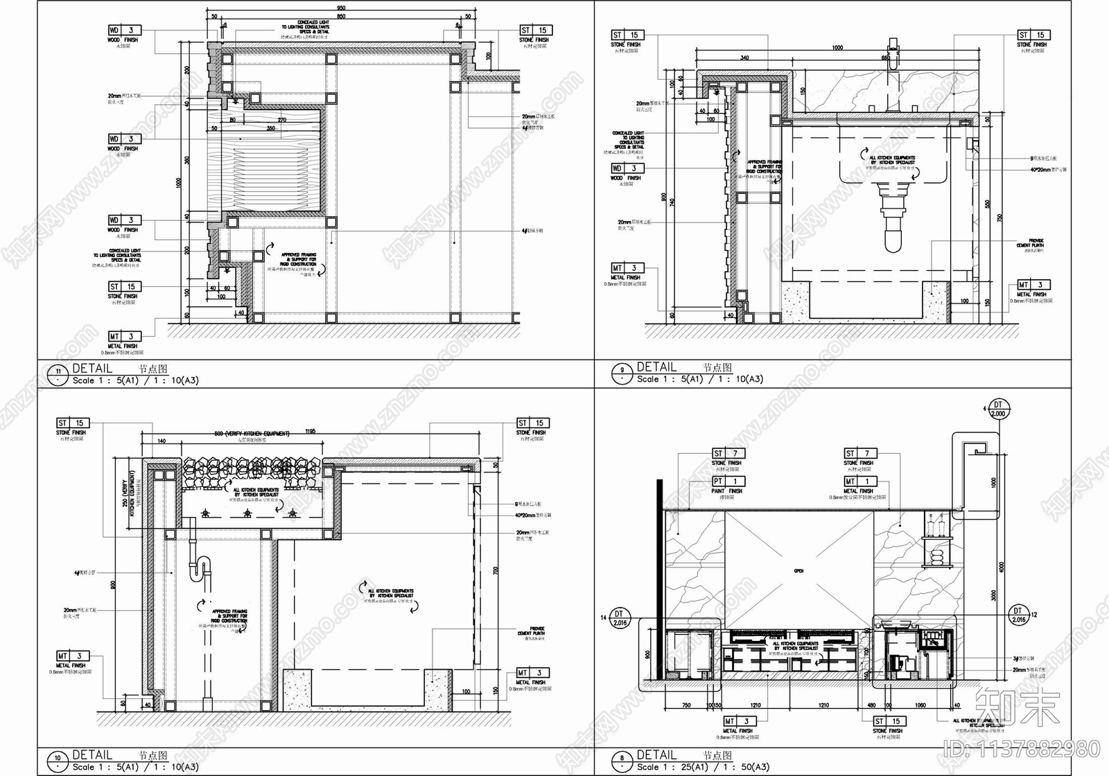 800㎡全日制餐厅室内cad施工图下载【ID:1137882980】