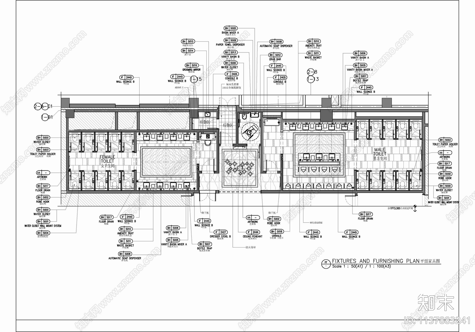 180㎡公共卫生间cad施工图下载【ID:1137883241】