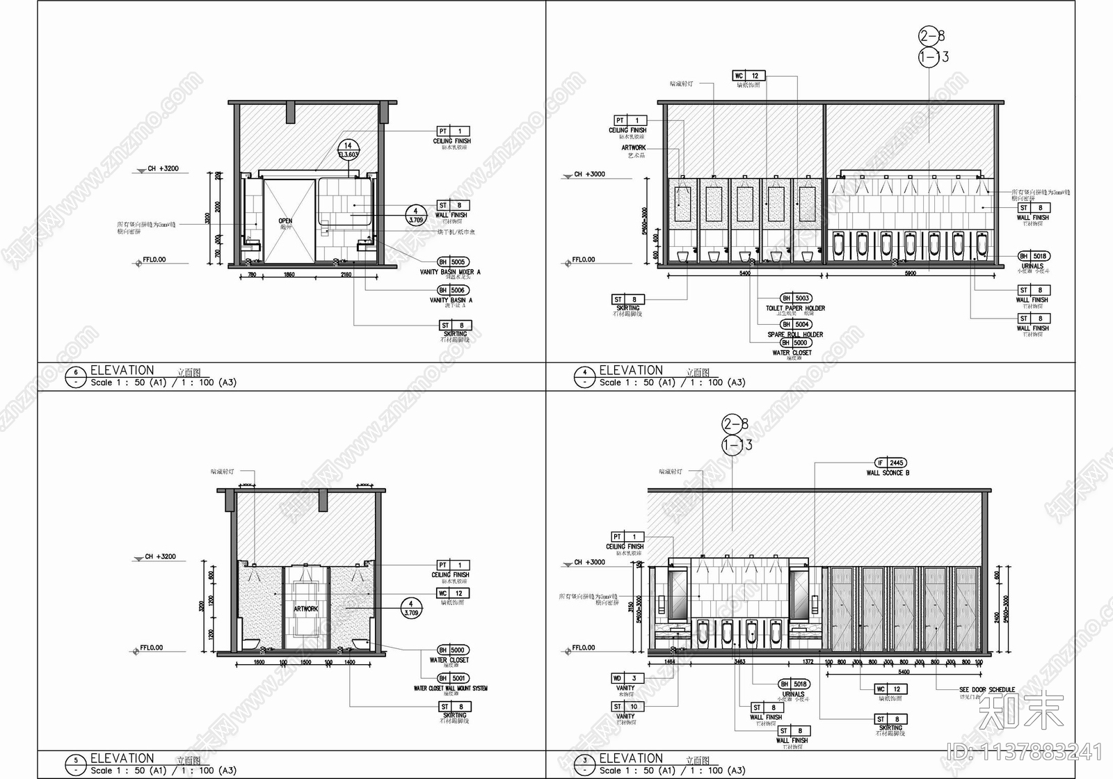 180㎡公共卫生间cad施工图下载【ID:1137883241】