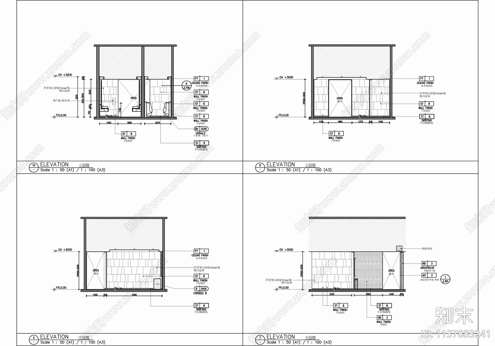 180㎡公共卫生间cad施工图下载【ID:1137883241】