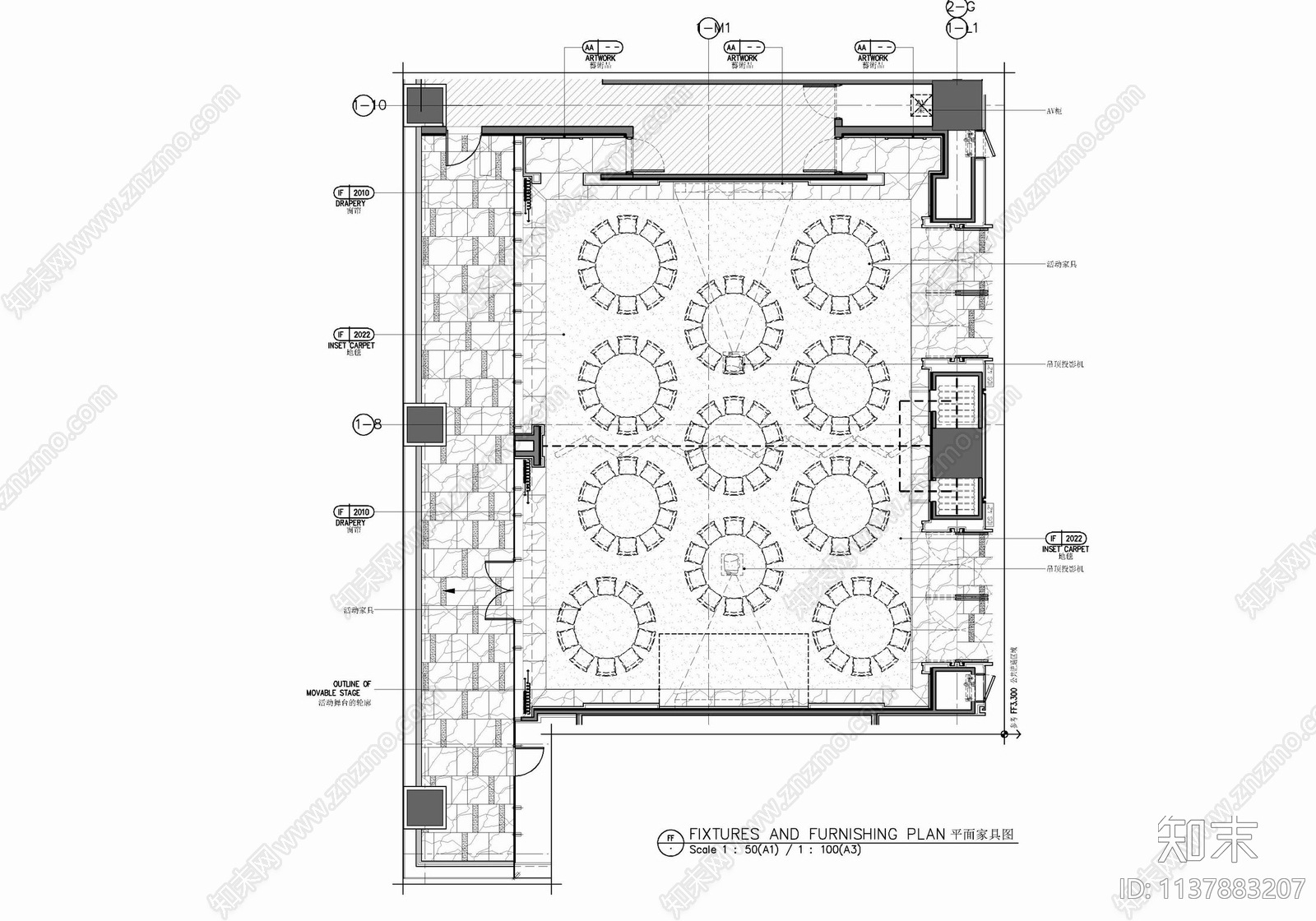 小型宴会厅多功能厅室内cad施工图下载【ID:1137883207】