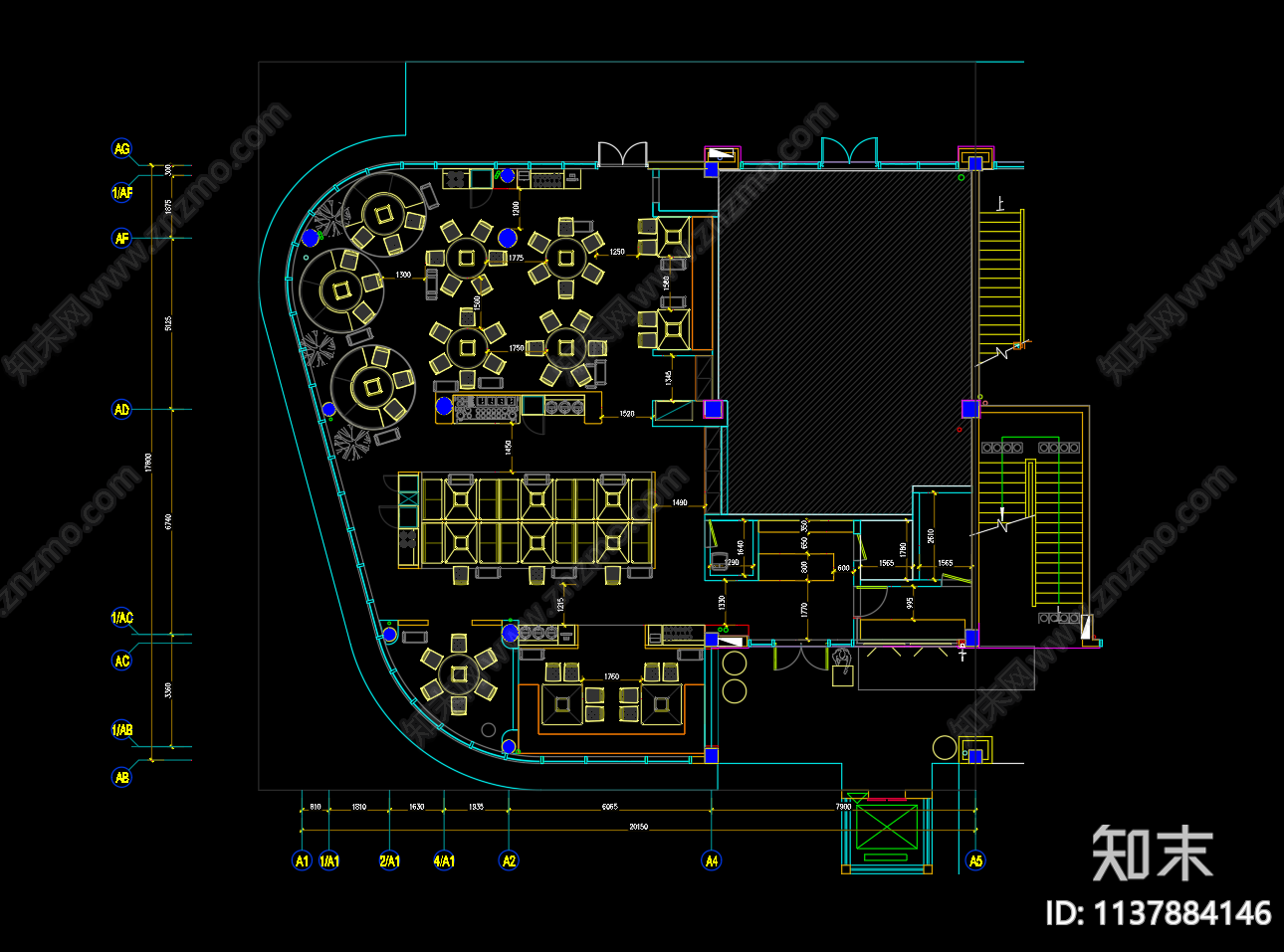 火锅烤肉店平面图施工图下载【ID:1137884146】