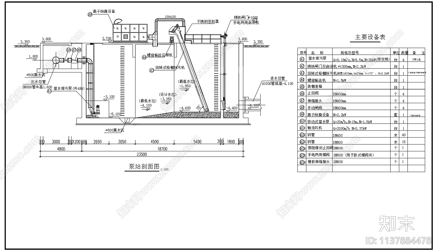 污水泵站平面剖面流程施工图下载【ID:1137884478】