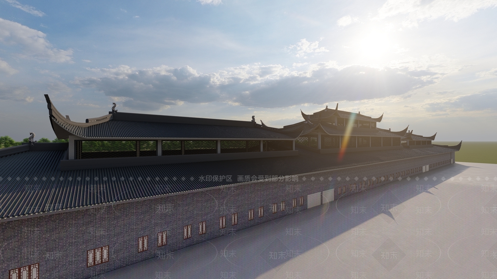 中式大型古建筑SU模型下载【ID:1137886853】