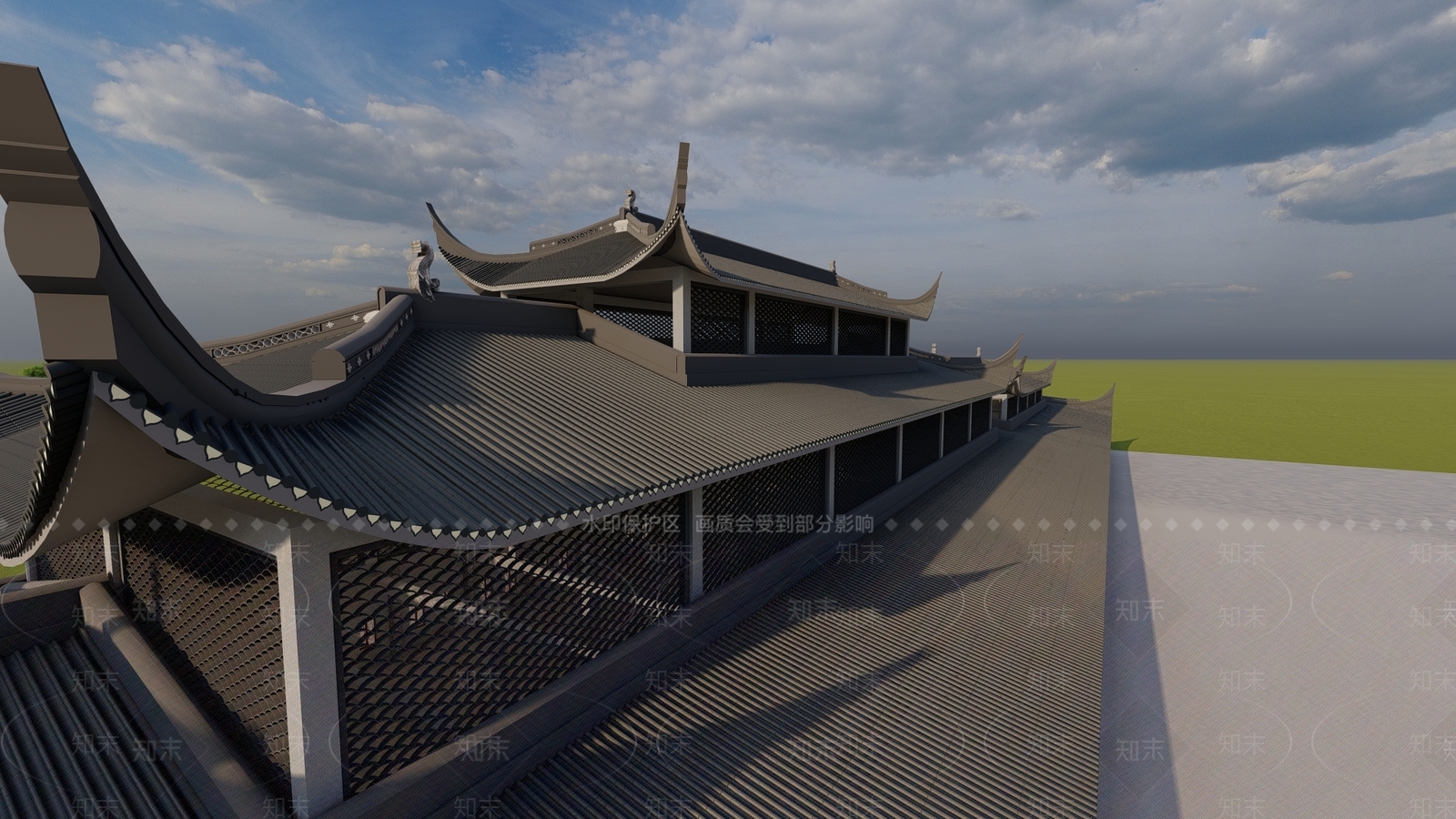 中式大型古建筑SU模型下载【ID:1137886853】