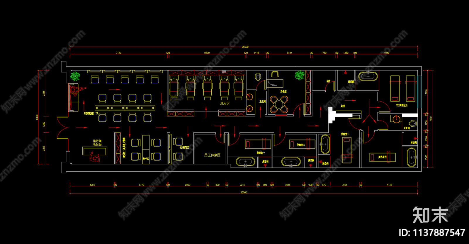 美发沙龙店平面图施工图下载【ID:1137887547】