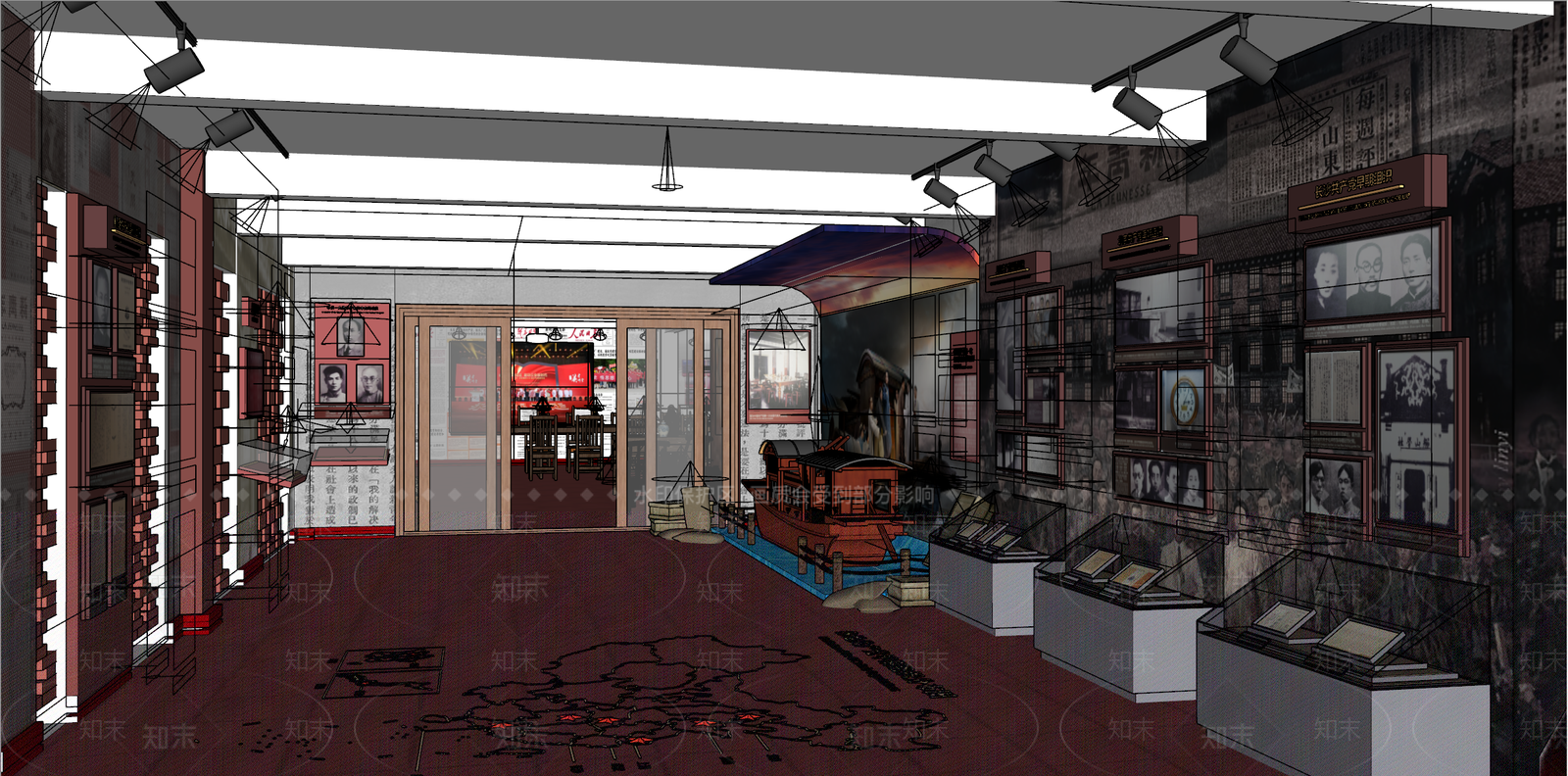 现代党建红色展厅SU模型下载【ID:1137893411】