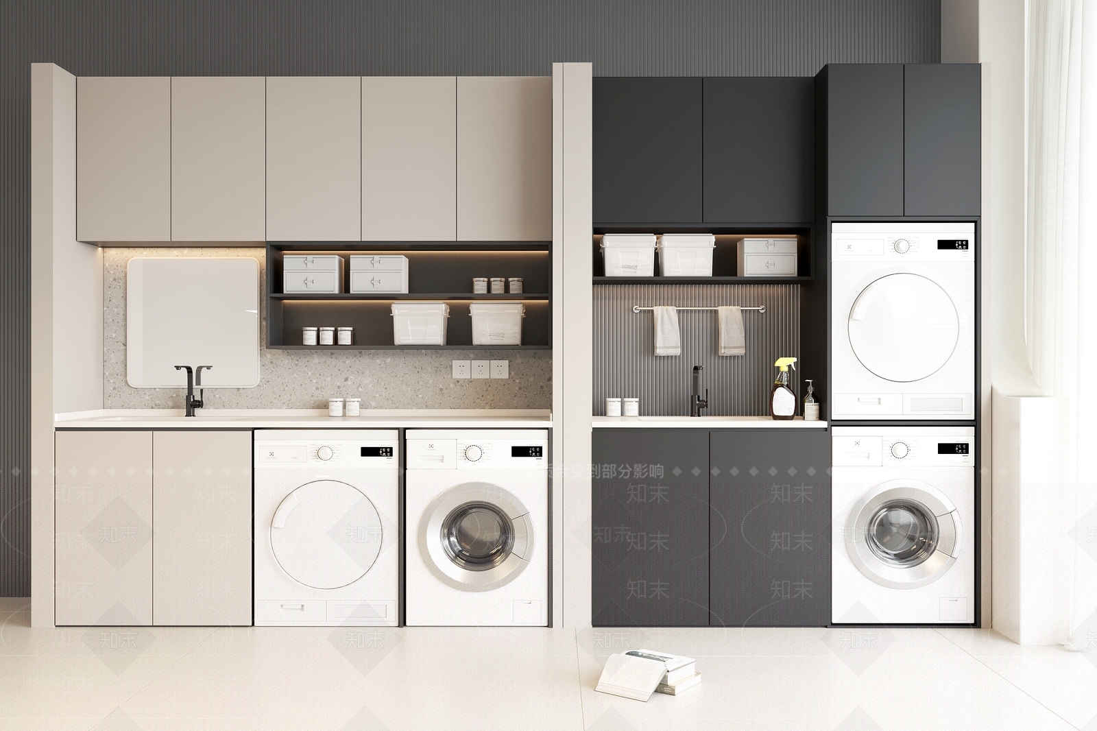 现代阳台洗衣机组合柜3D模型下载【ID:1137900253】