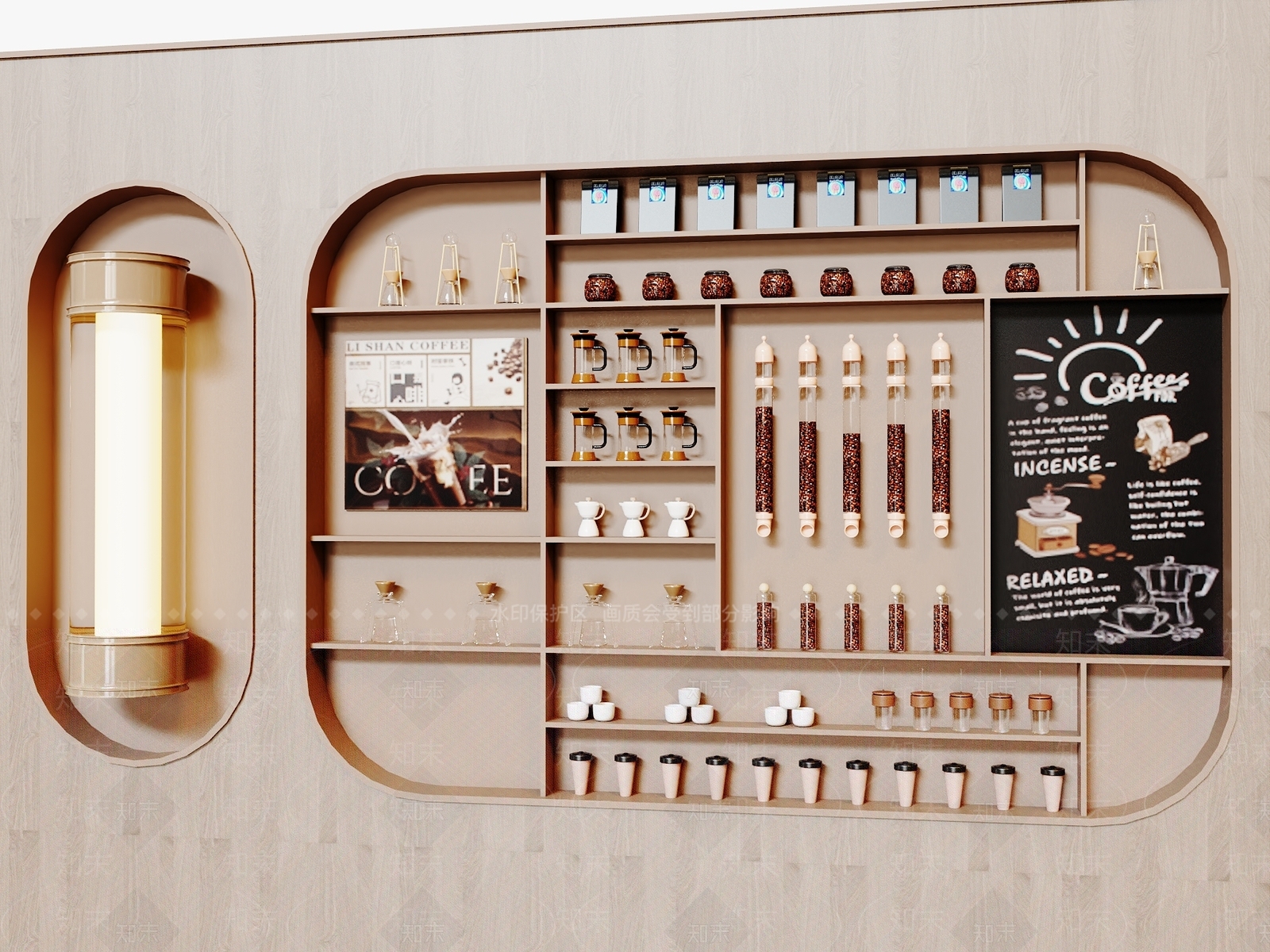 现代咖啡馆收银背景墙3D模型下载【ID:1137902107】