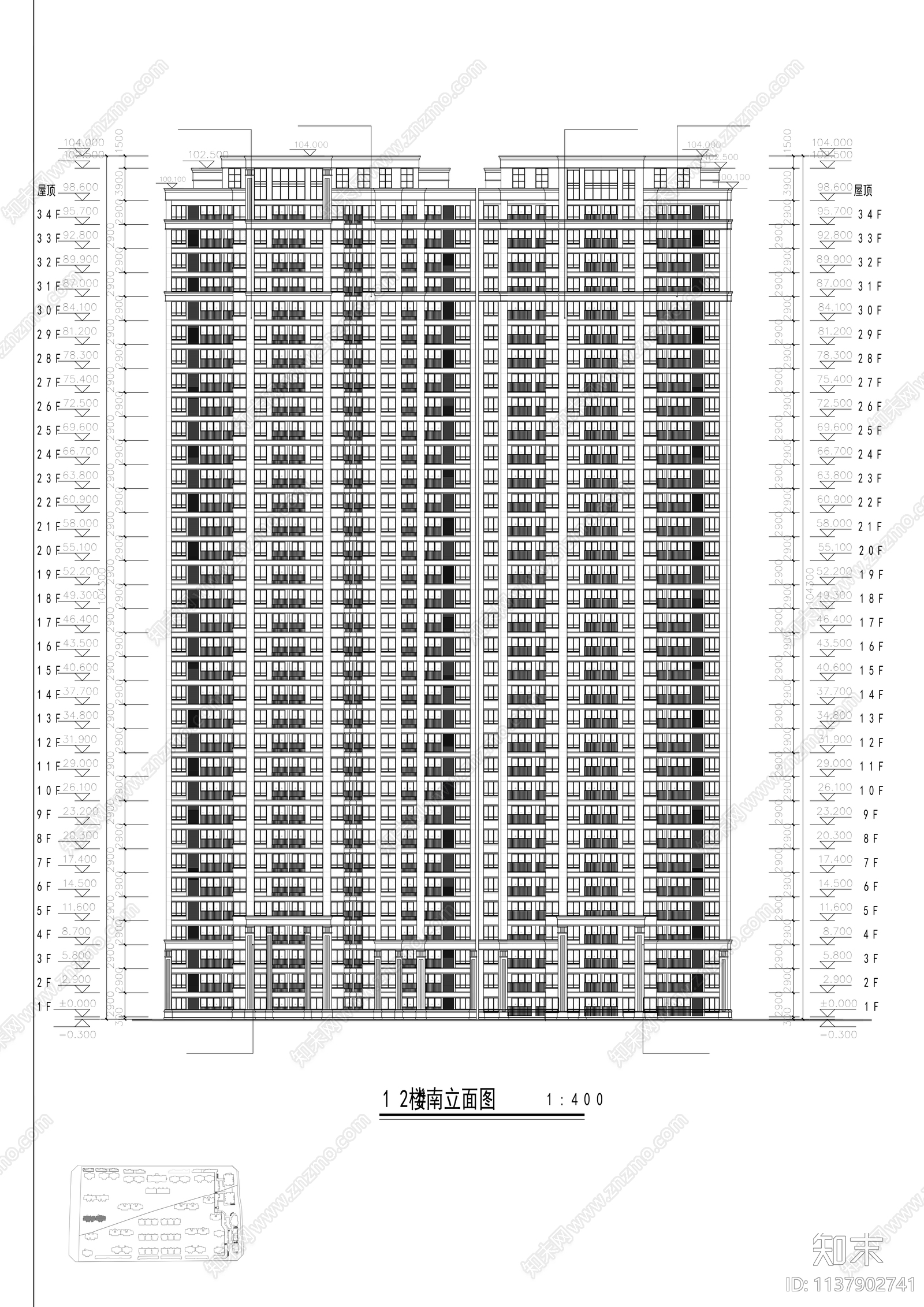 高层住宅建筑效果图cad施工图下载【ID:1137902741】