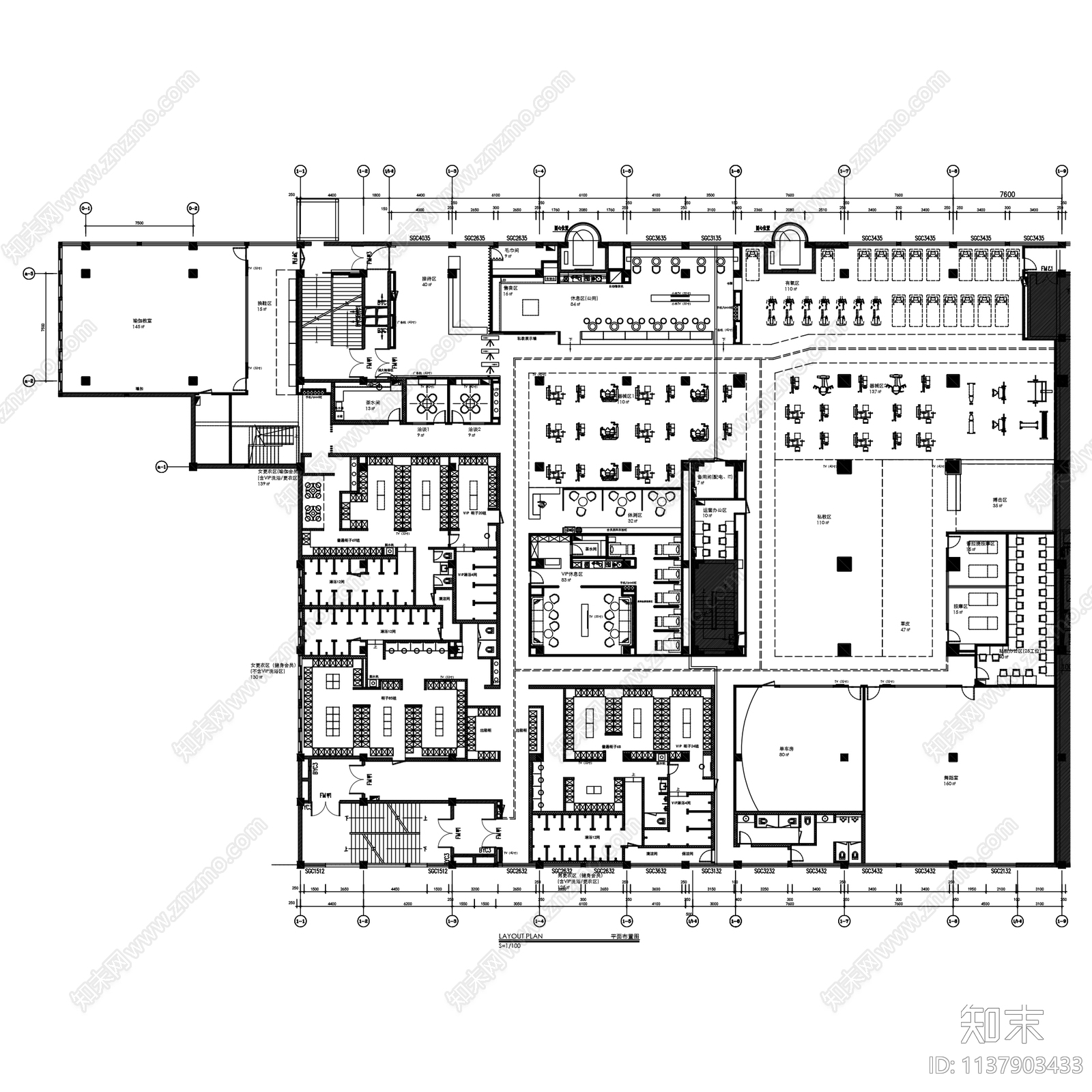 健身房会所中心俱乐部室内图集28套cad施工图下载【ID:1137903433】