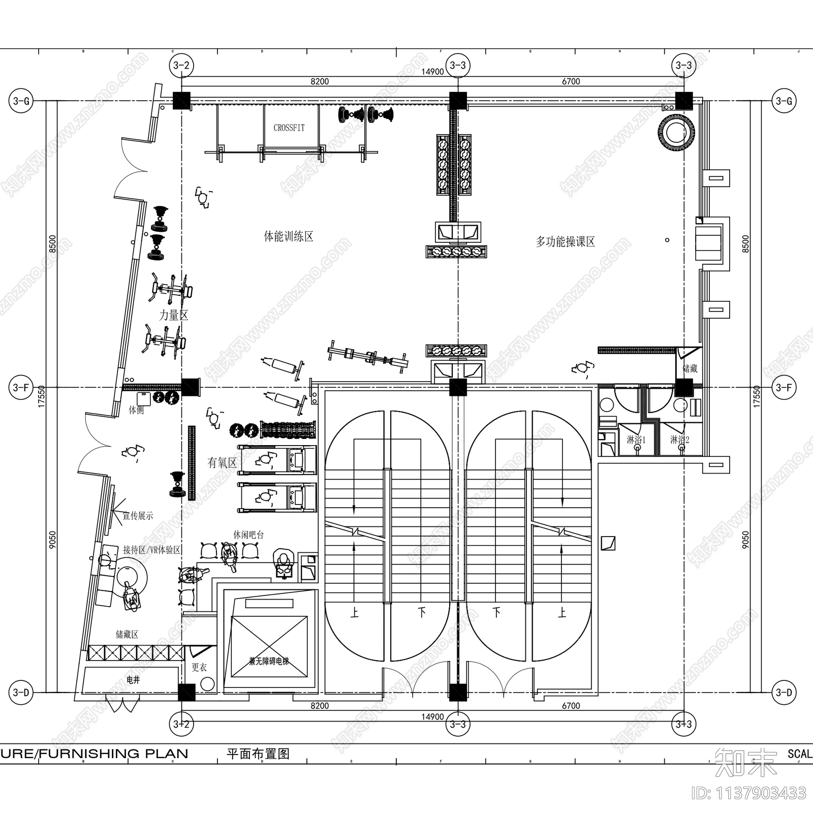 健身房会所中心俱乐部室内图集28套cad施工图下载【ID:1137903433】