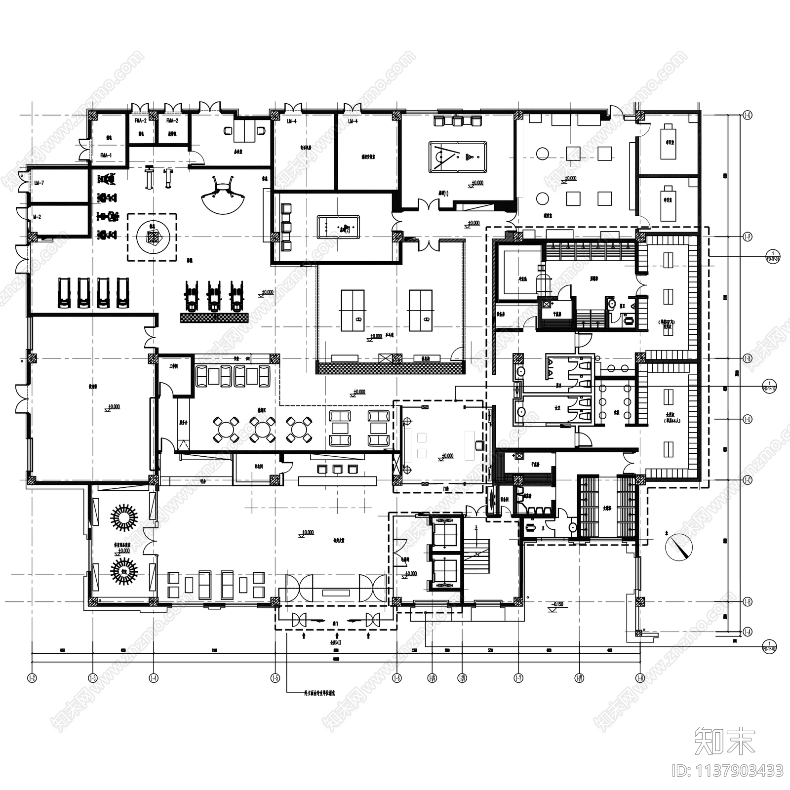 健身房会所中心俱乐部室内图集28套cad施工图下载【ID:1137903433】