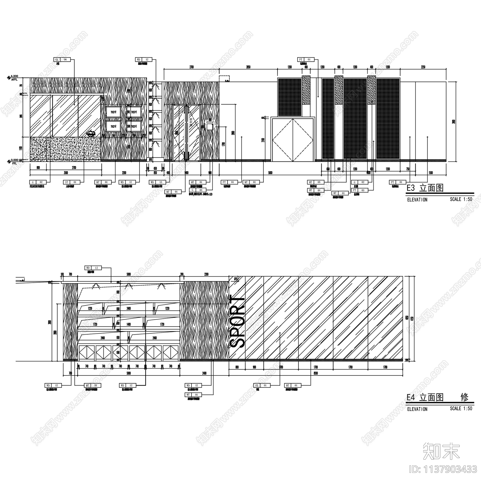 健身房会所中心俱乐部室内图集28套cad施工图下载【ID:1137903433】