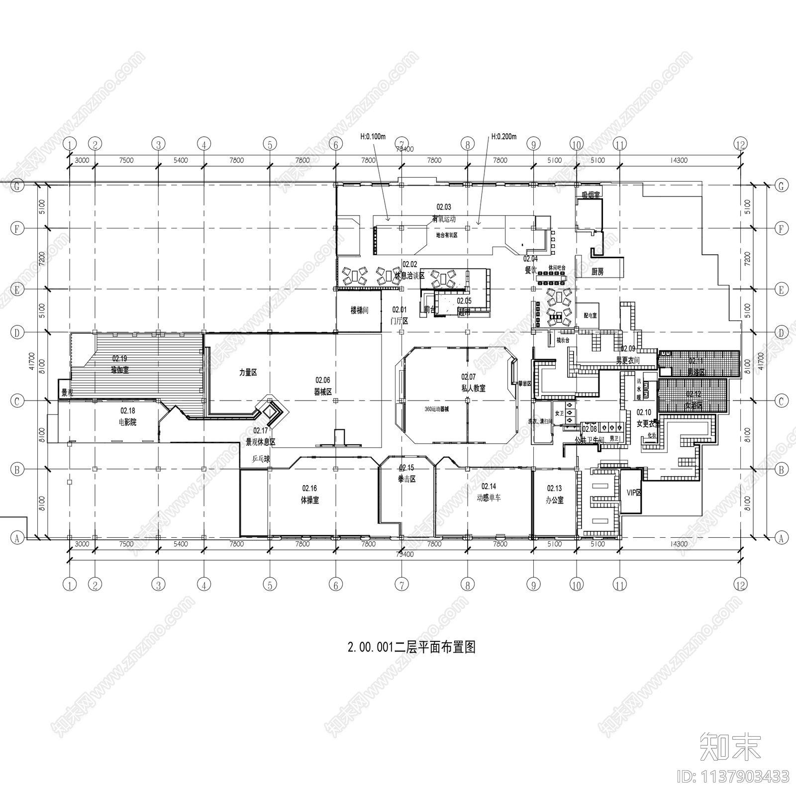 健身房会所中心俱乐部室内图集28套cad施工图下载【ID:1137903433】