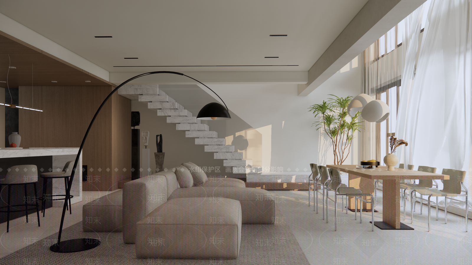 现代别墅客厅SU模型下载【ID:1137905983】